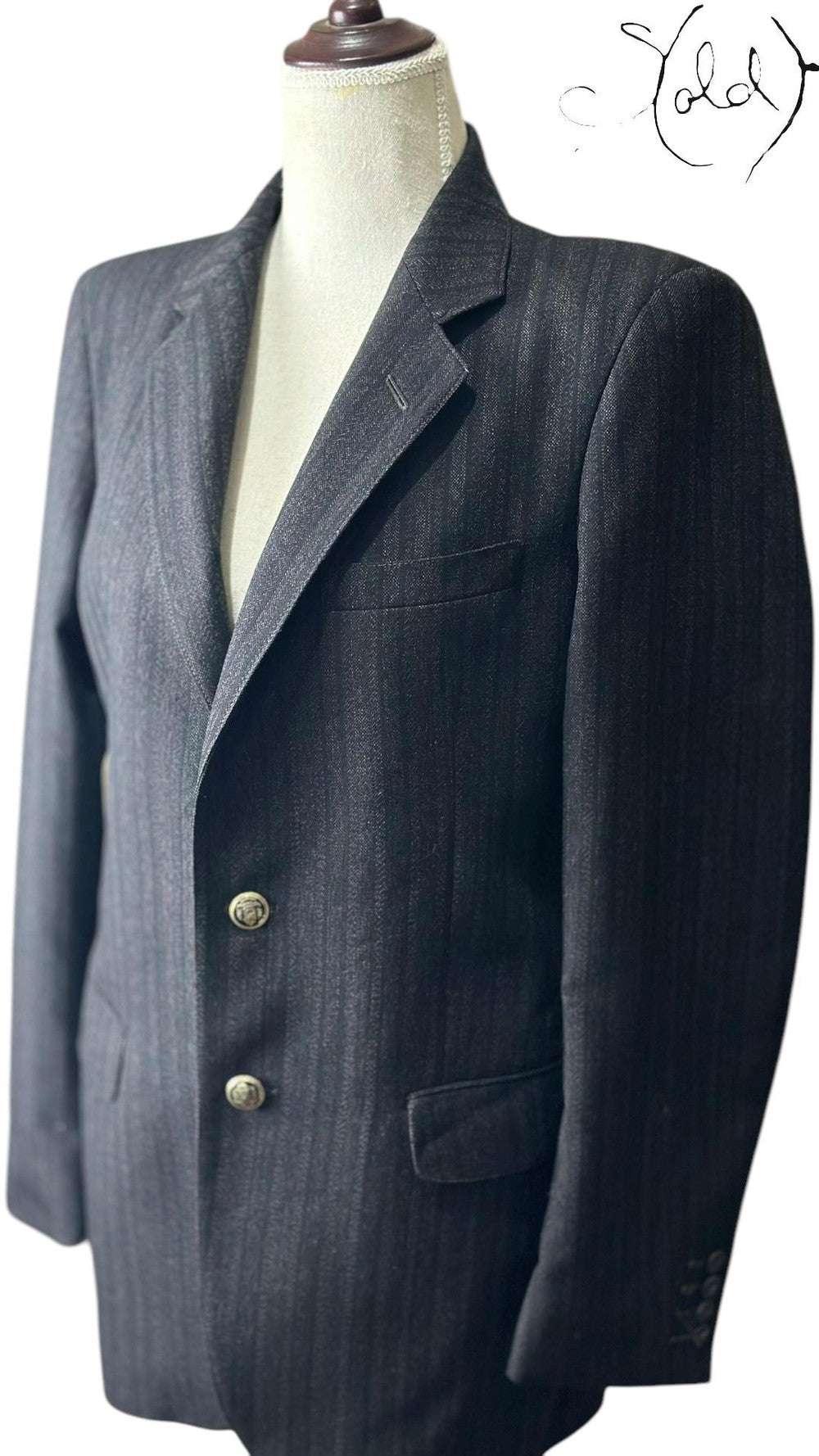 Cartier Pinstripe Wool Blazer – Vintage Quiet Luxury, Detail view | Sold Attire