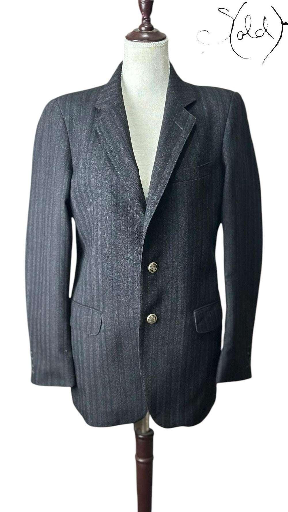 Cartier Pinstripe Wool Blazer – Vintage Quiet Luxury, Hardware detail | Sold Attire