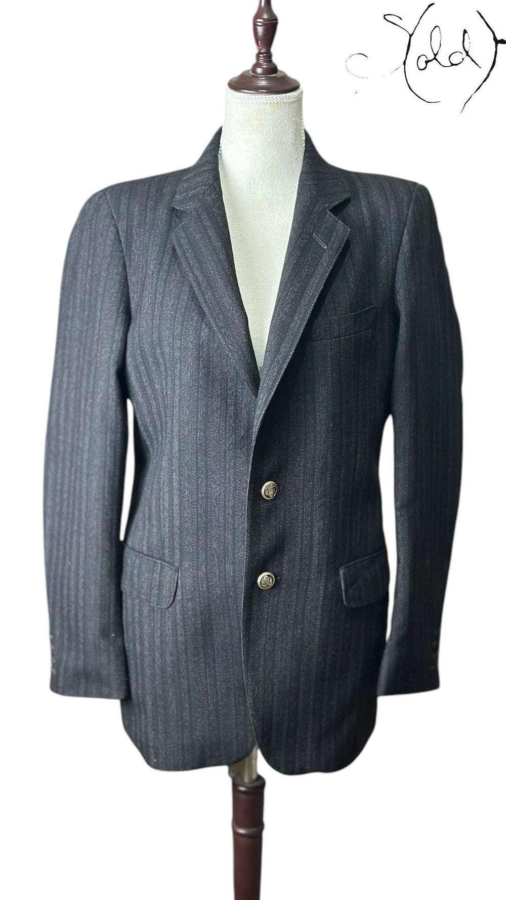 Cartier Pinstripe Wool Blazer – Vintage Quiet Luxury, Close-up | Sold Attire
