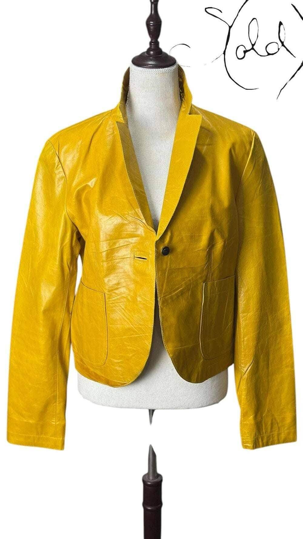 Cavalli Mustard Leather Jacket – Italian Attitude, Redefined, Back view | Sold Attire