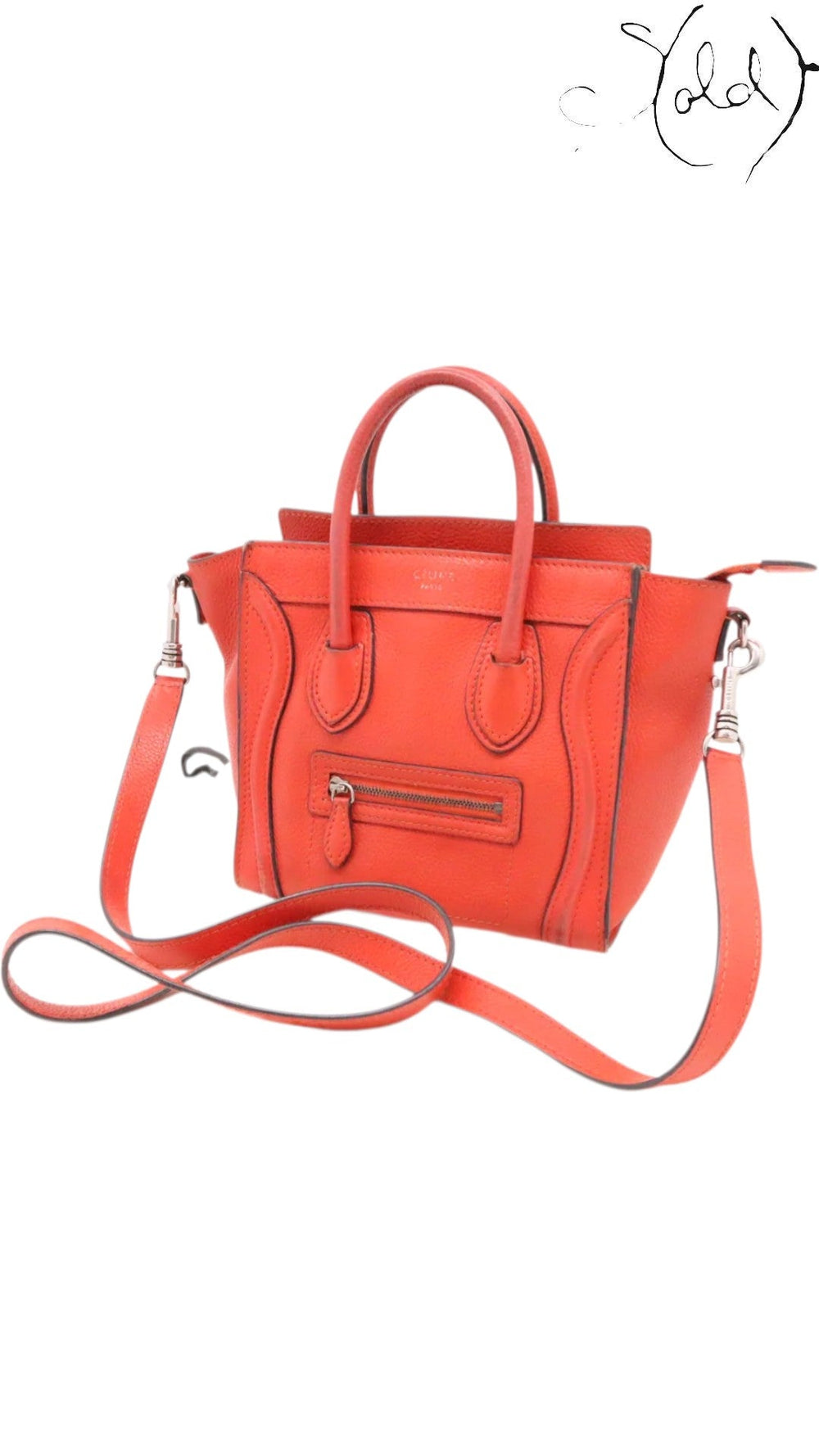 Céline Nano Luggage Bag Orange Smooth Calfskin 2010s, Back view | Sold Attire