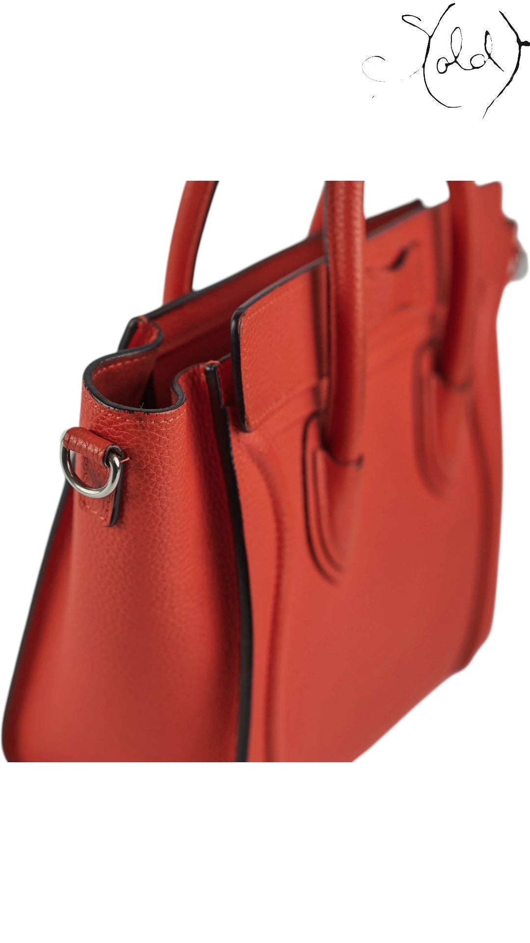 Céline Nano Luggage Bag Orange Smooth Calfskin 2010s, Hardware detail | Sold Attire
