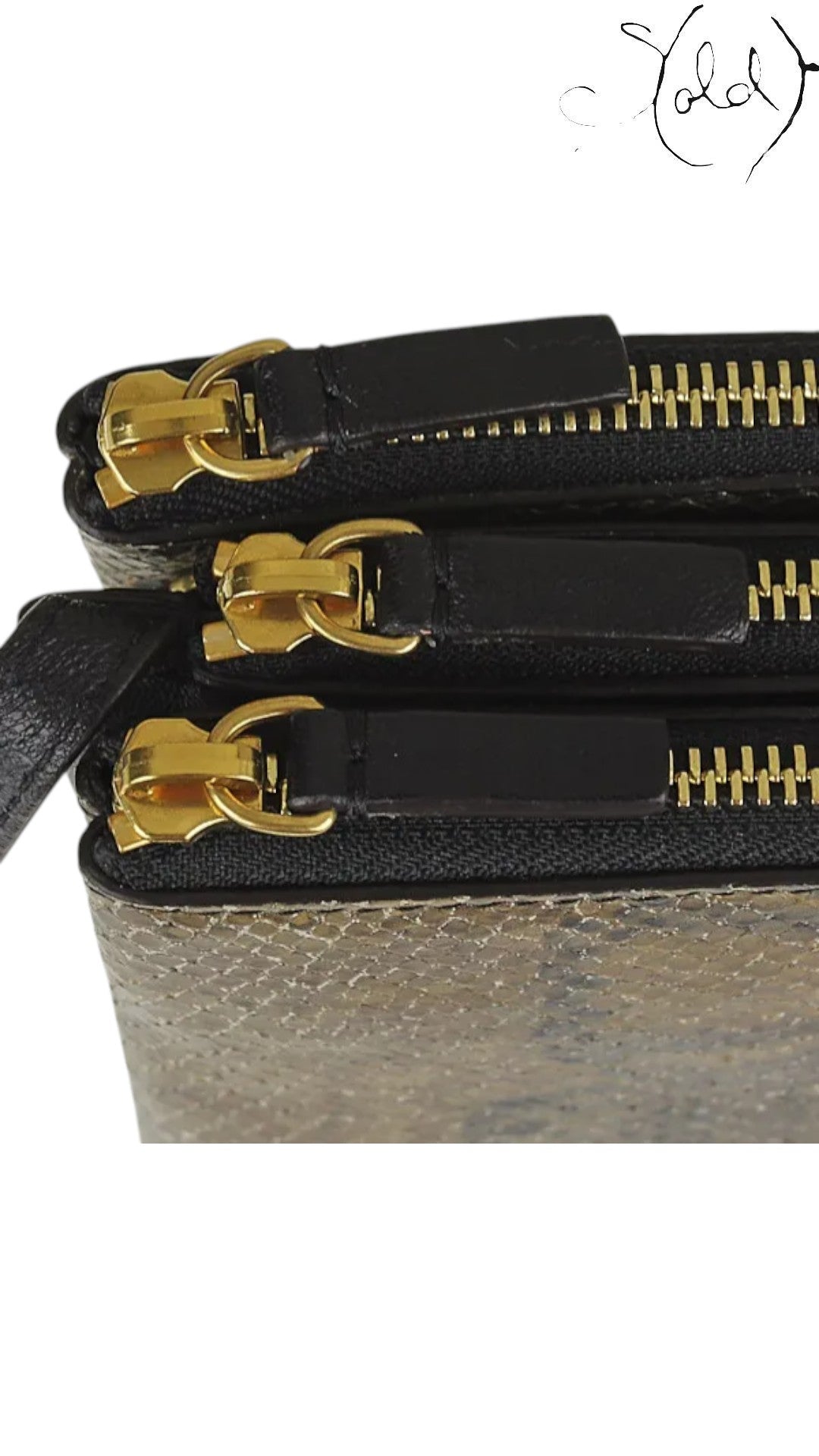 Celine Small Trio Python-Embossed Crossbody Bag Taupe Black Mint — Side view | Sold Attire