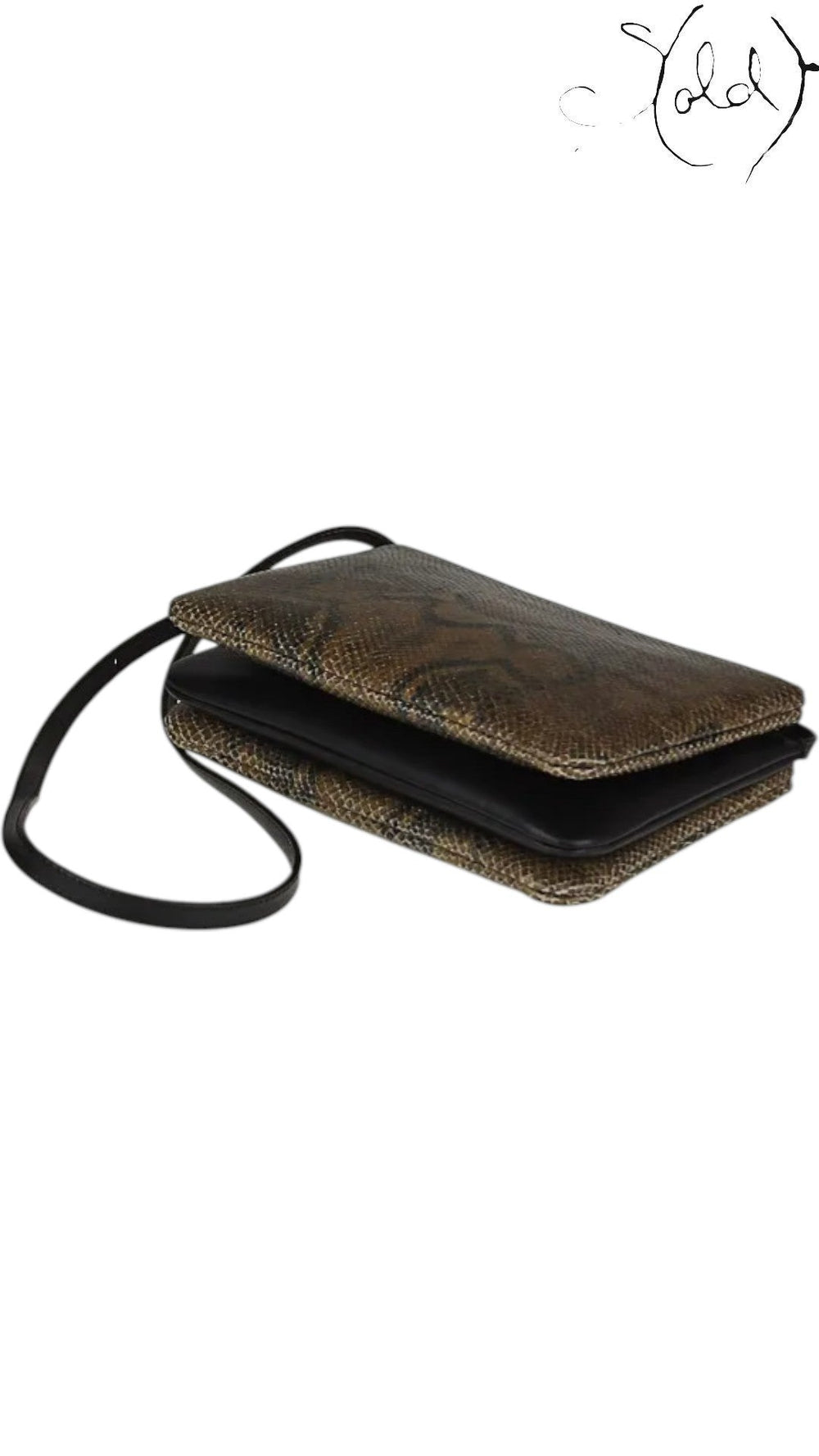 Celine Small Trio Python-Embossed Crossbody Bag Taupe Black Mint, Base view | Sold Attire