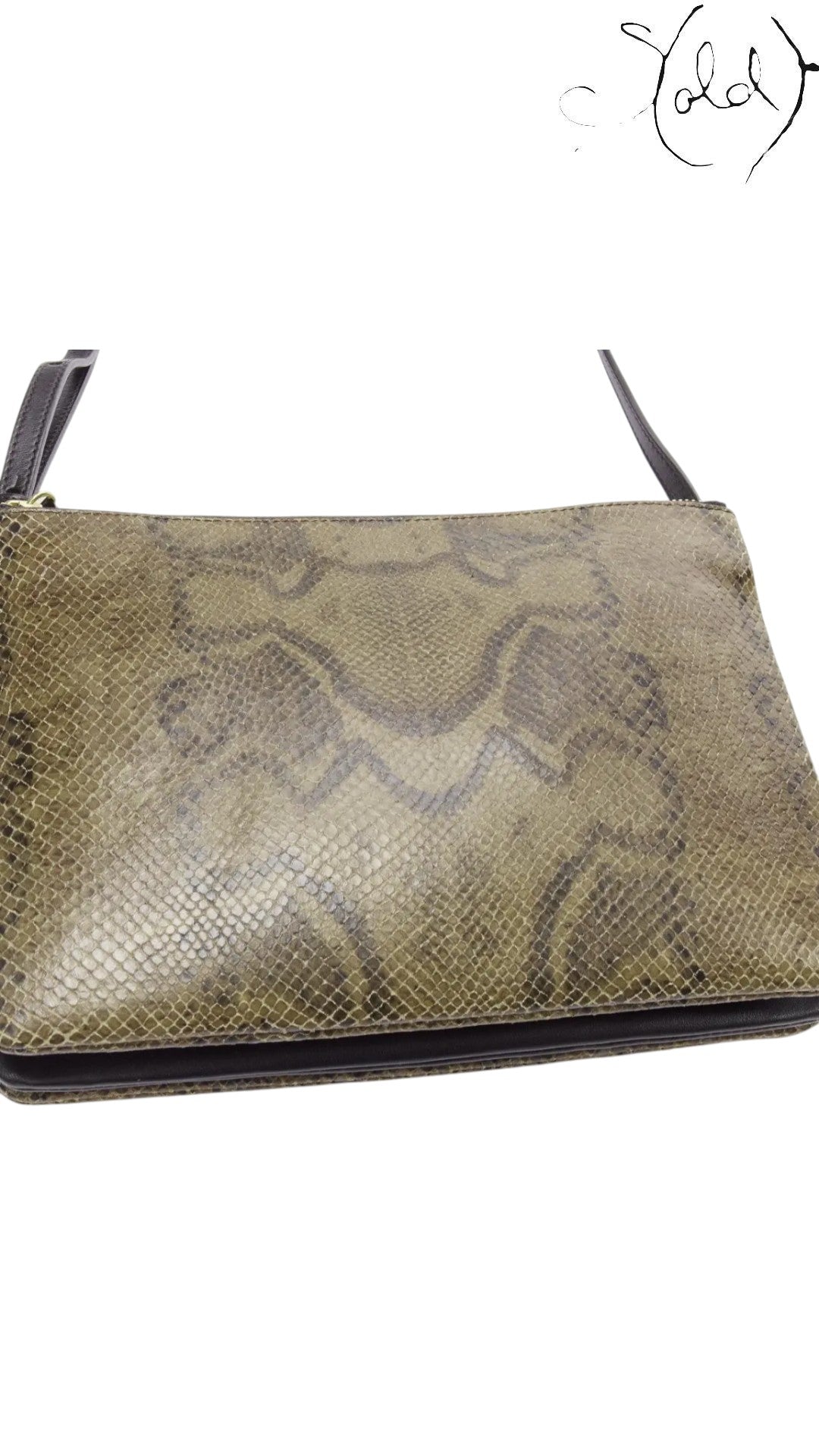 Celine Small Trio Python-Embossed Crossbody Bag Taupe Black Mint — Detail view | Sold Attire