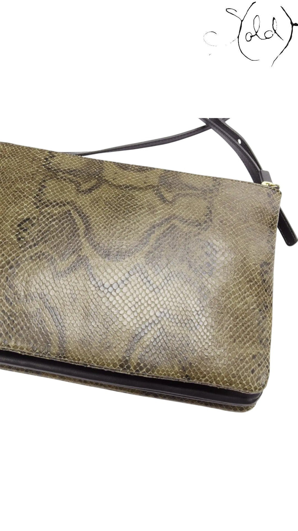 Celine Small Trio Python-Embossed Crossbody Bag Taupe Black Mint, Interior view | Sold Attire