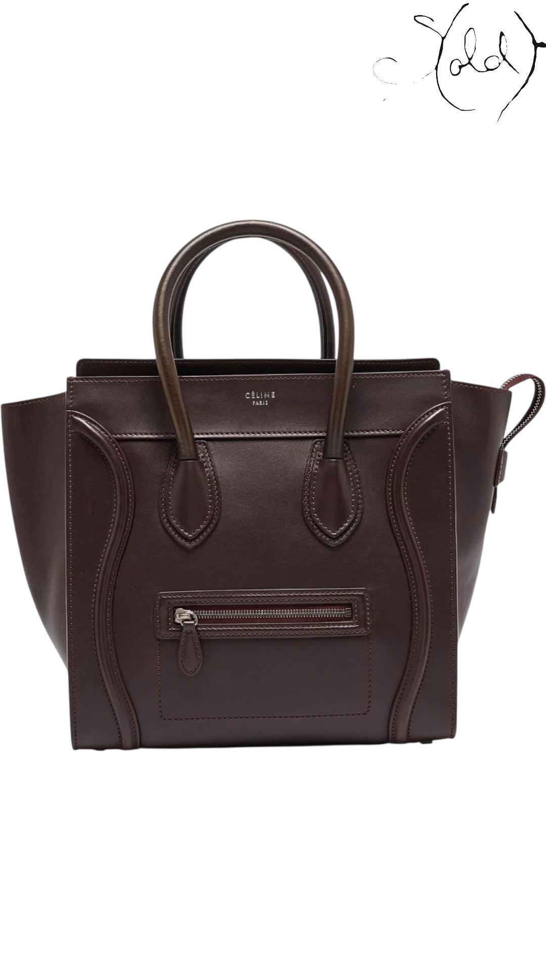 Céline Burgundy Leather Mini Luggage Tote, Authenticated Pre-Owned | Sold Attire