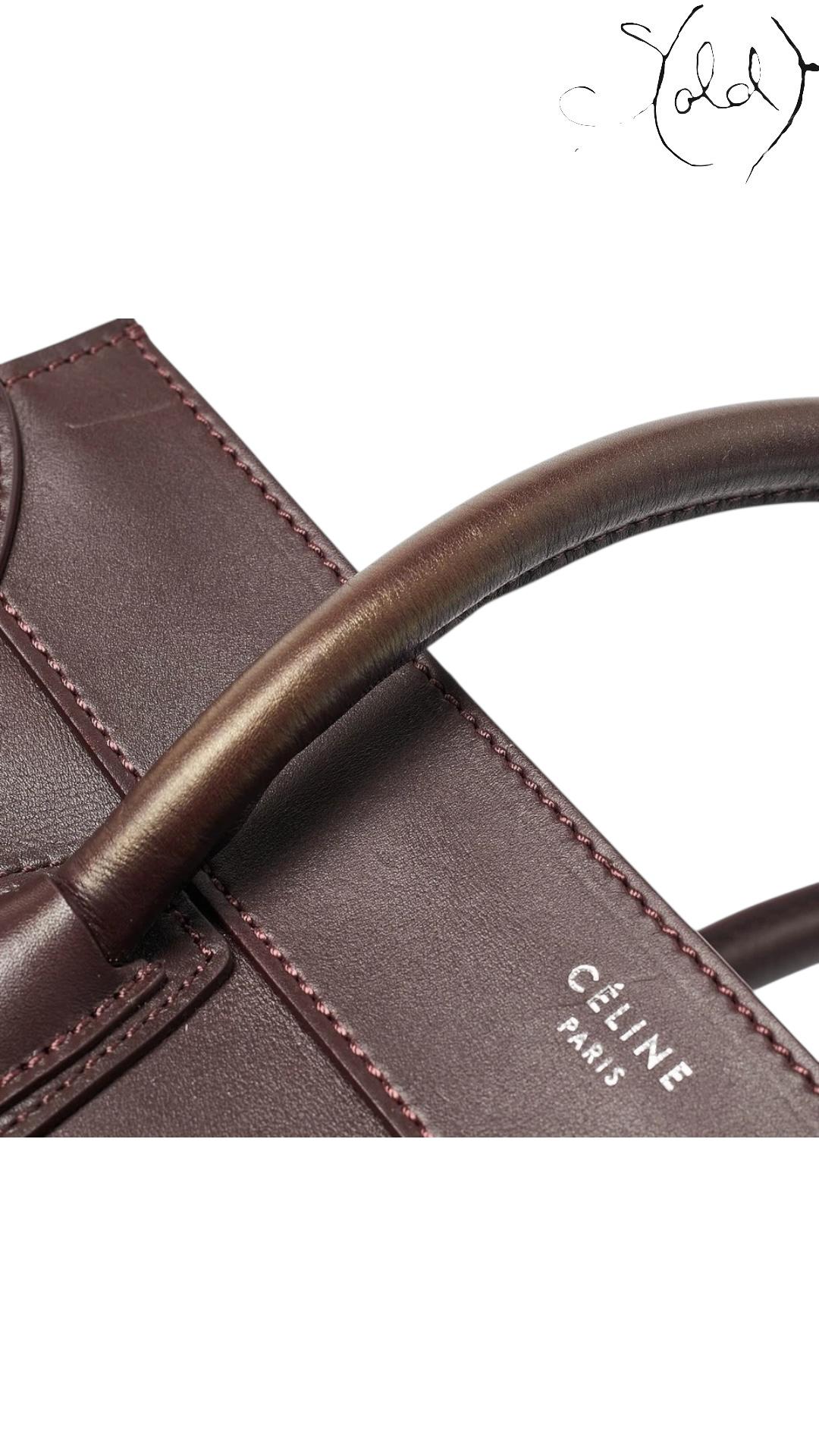Céline Burgundy Leather Mini Luggage Tote, Detail view | Sold Attire