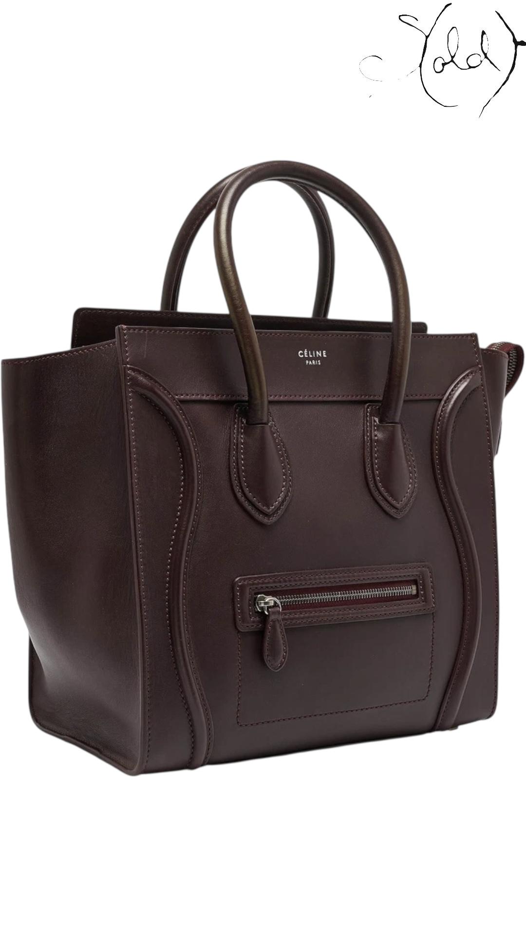 Céline Burgundy Leather Mini Luggage Tote, Interior view | Sold Attire