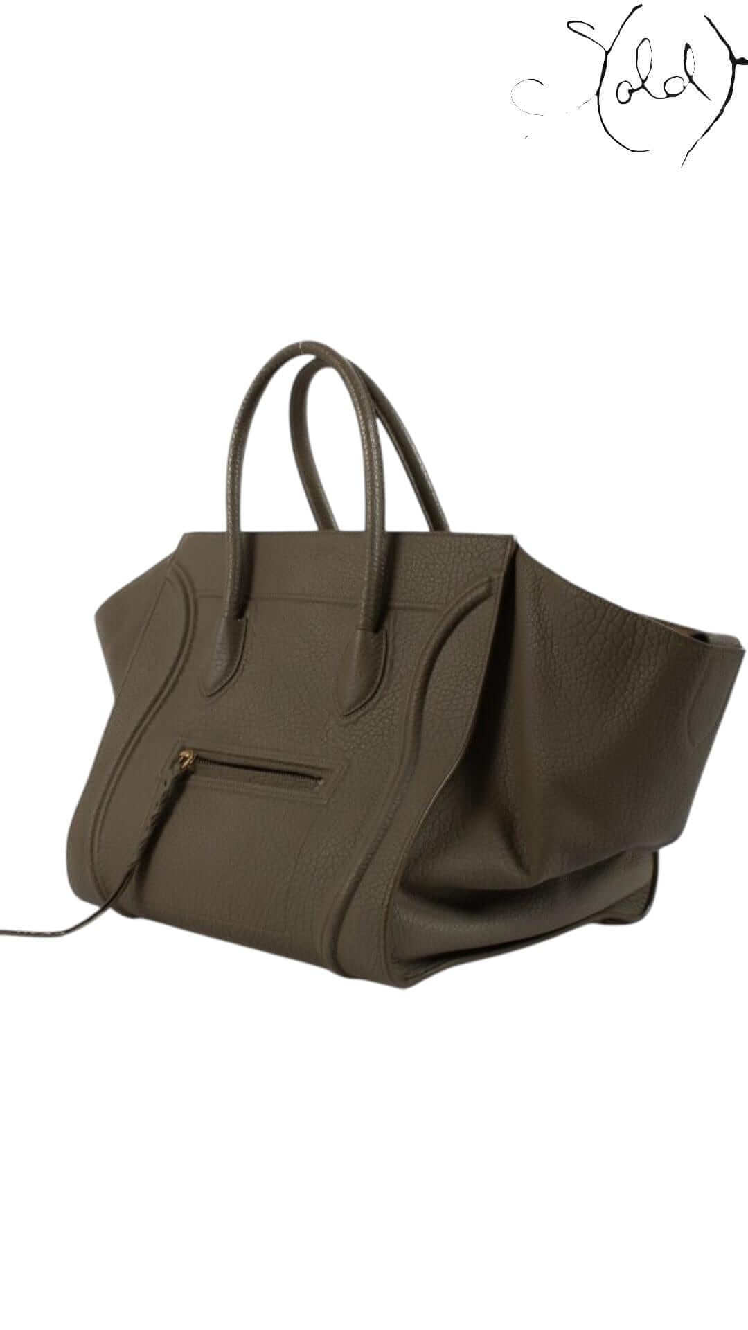CELINE Phantom Medium Luggage – Taupe Calfskin Drape, Back view | Sold Attire