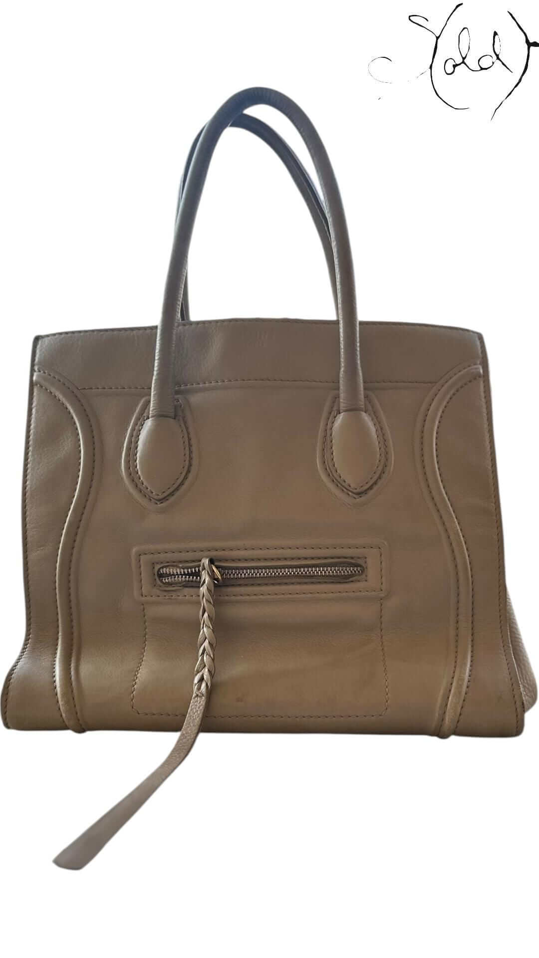 CELINE Phantom Medium Luggage – Taupe Calfskin Drape, Detail view | Sold Attire