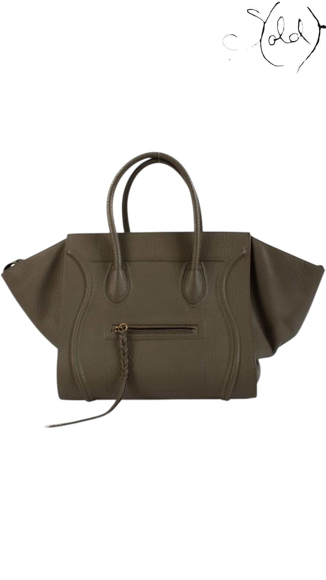 CELINE Phantom Medium Luggage – Taupe Calfskin Drape, Authenticated Pre-Owned | Sold Attire