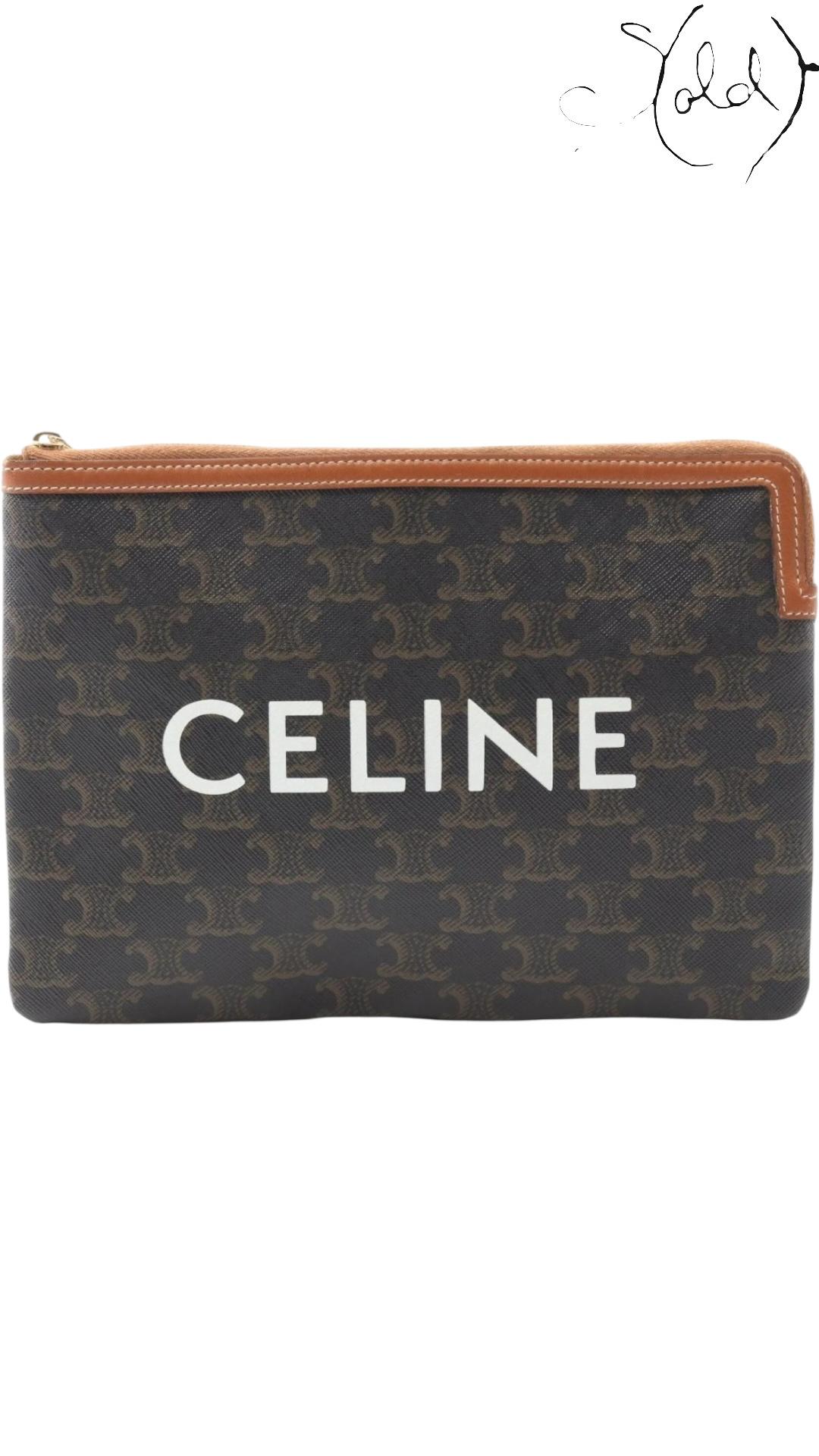 Céline Triomphe Canvas Medium Flat Pouch, Authenticated Pre-Owned | Sold Attire