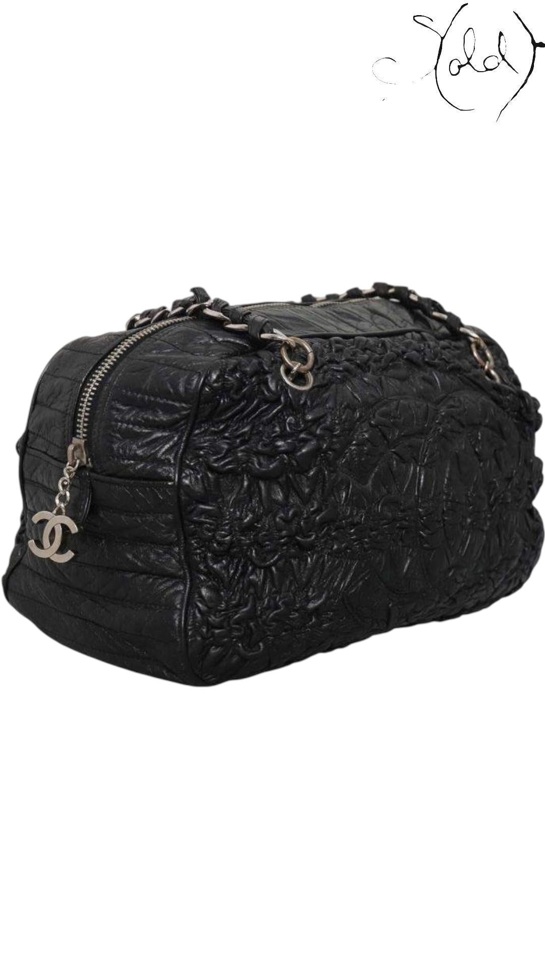 Chanel Astrakhan Black Leather Bowler Bag Mid-2000s, Back view | Sold Attire