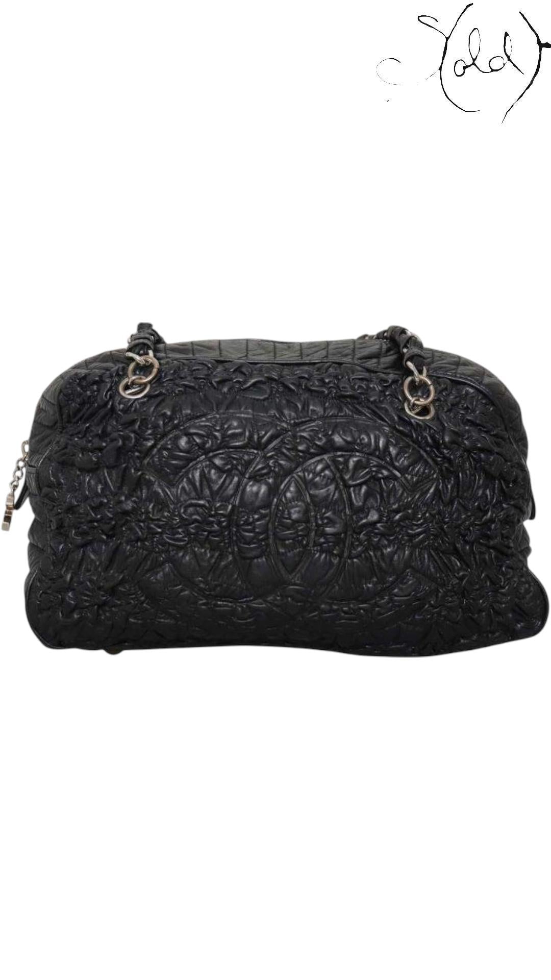 Chanel Astrakhan Black Leather Bowler Bag Mid-2000s, Detail view | Sold Attire