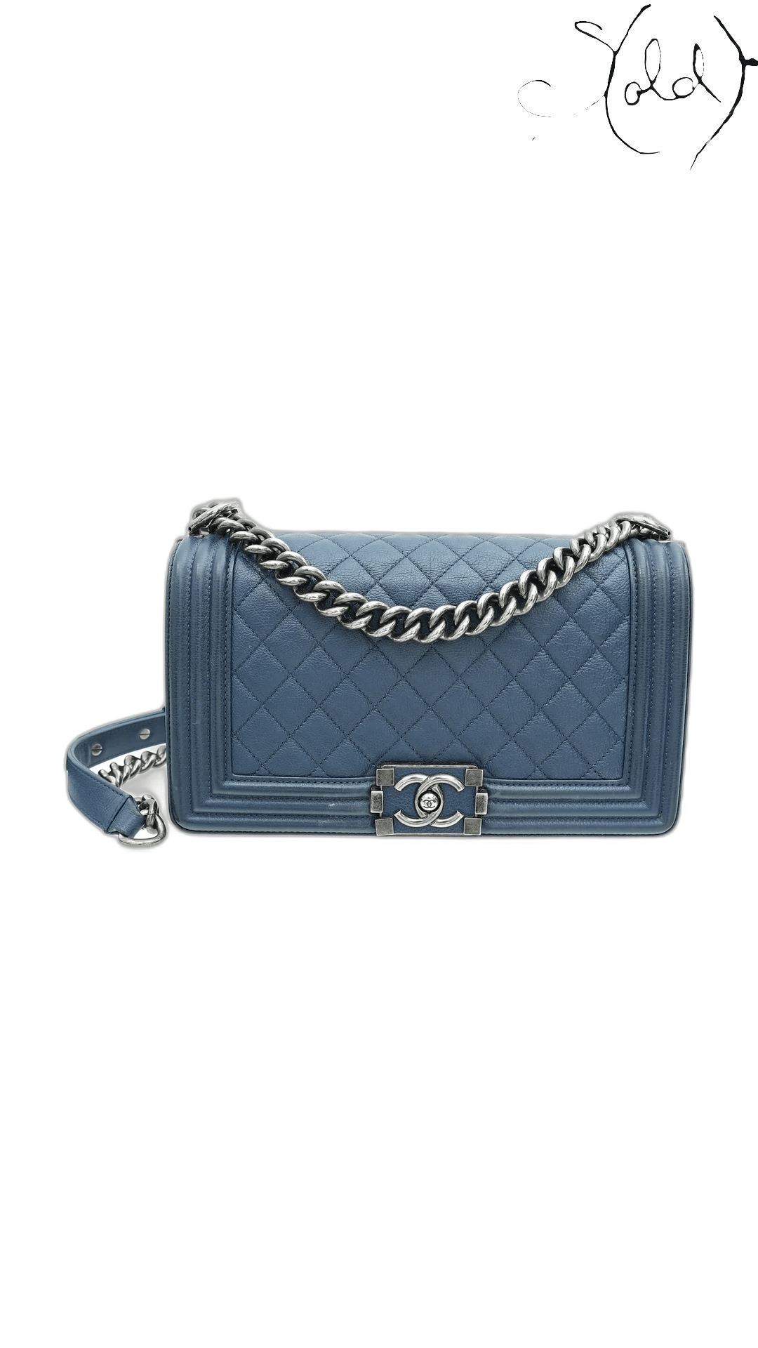 Chanel Boy Medium navy leather flap bag - view 1