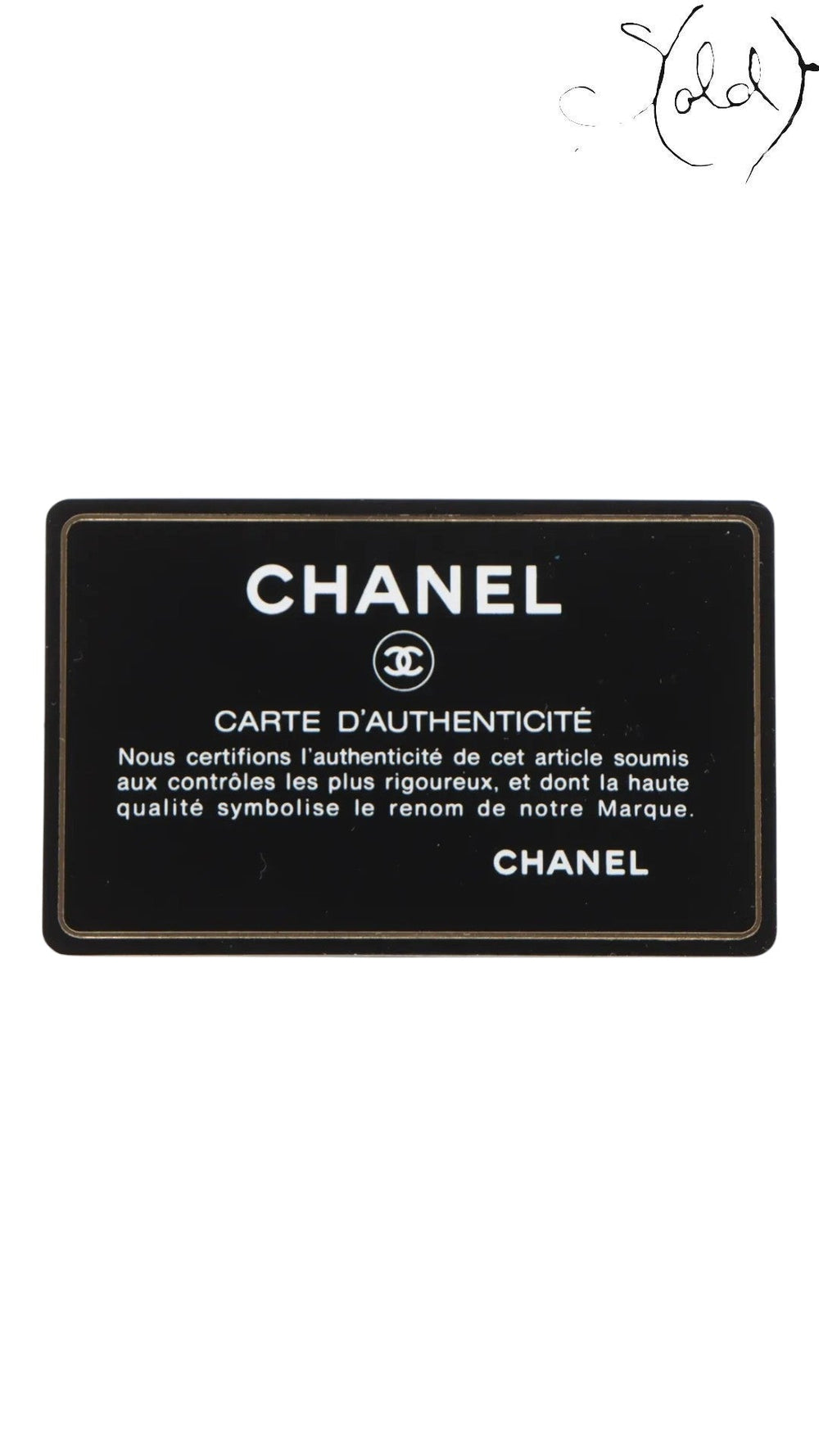 Sold Attire Chanel authenticity card with CC logo and French text