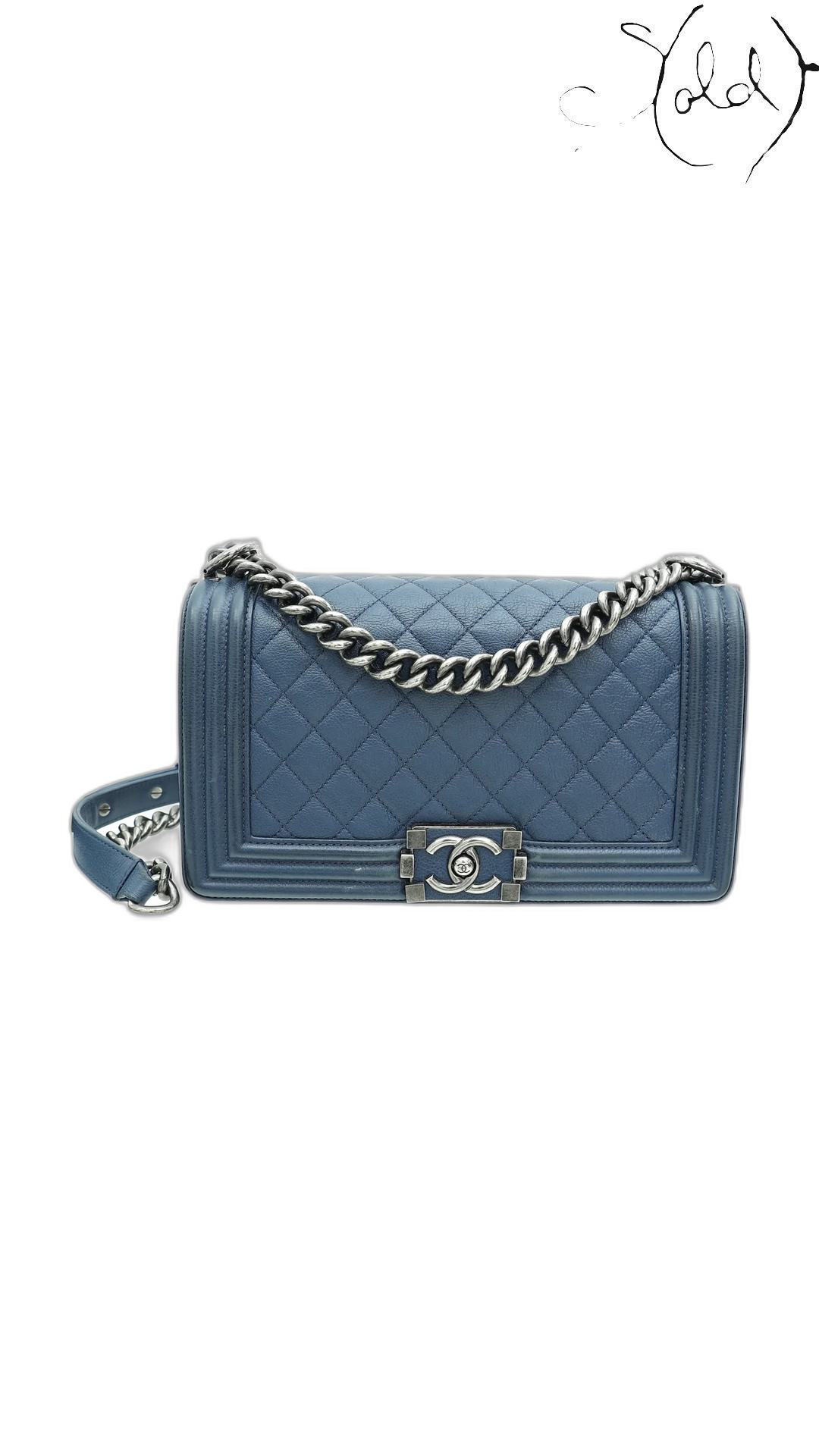 Chanel Boy Medium navy leather flap bag - view 1