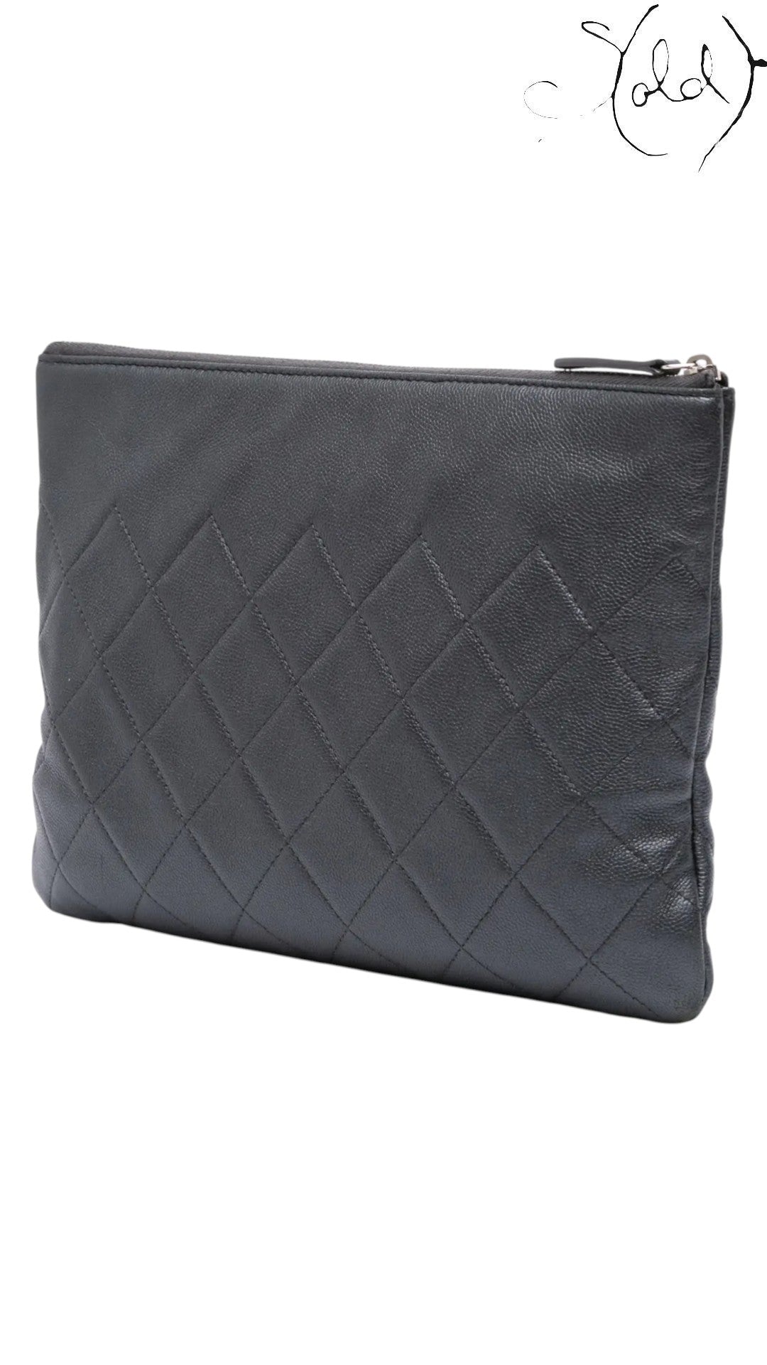 Chanel Black Quilted Caviar Leather Clutch 2017-2018 Made in Italy, Back view | Sold Attire