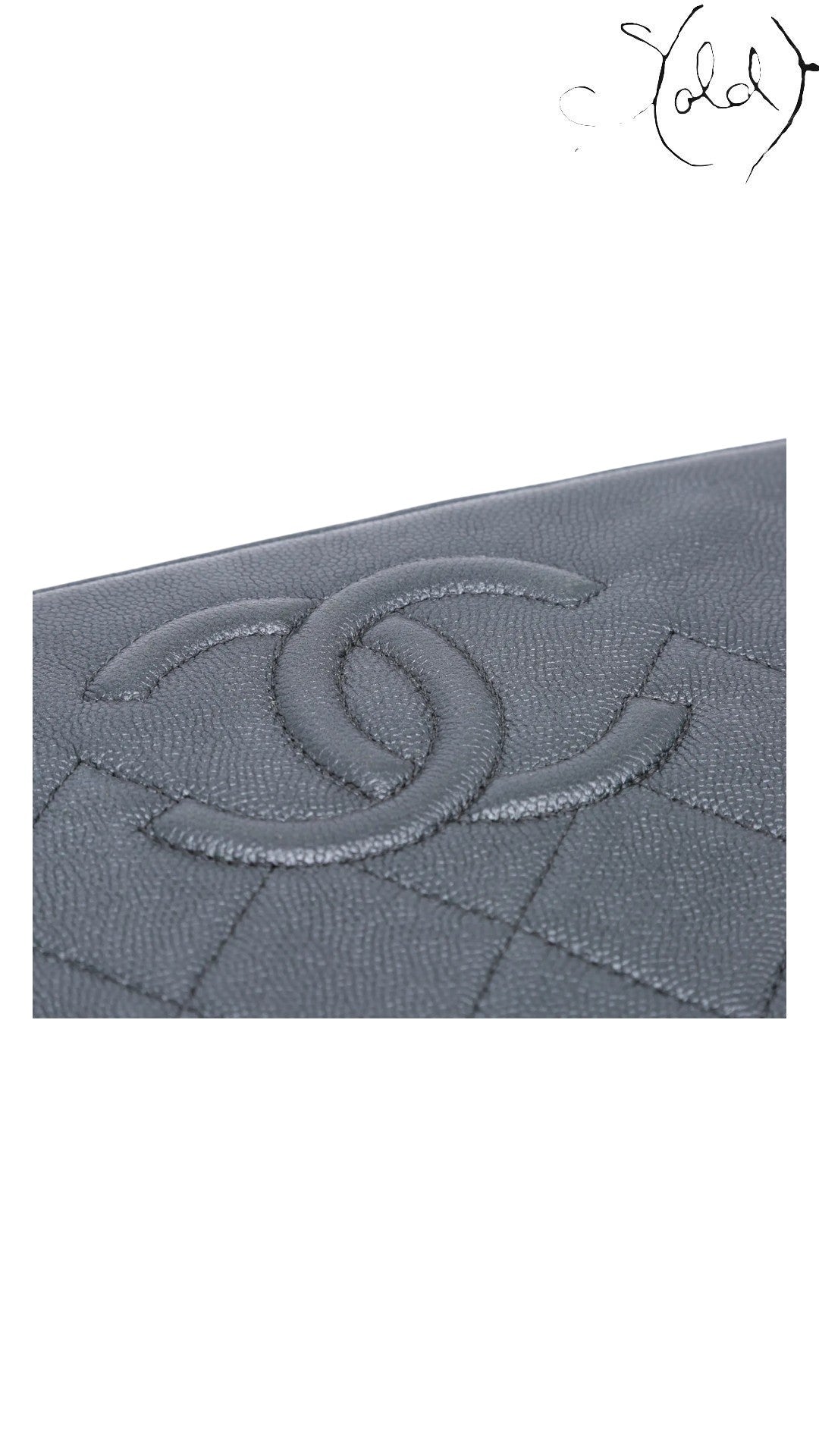 Chanel Black Quilted Caviar Leather Clutch 2017-2018 Made in Italy, Interior view | Sold Attire