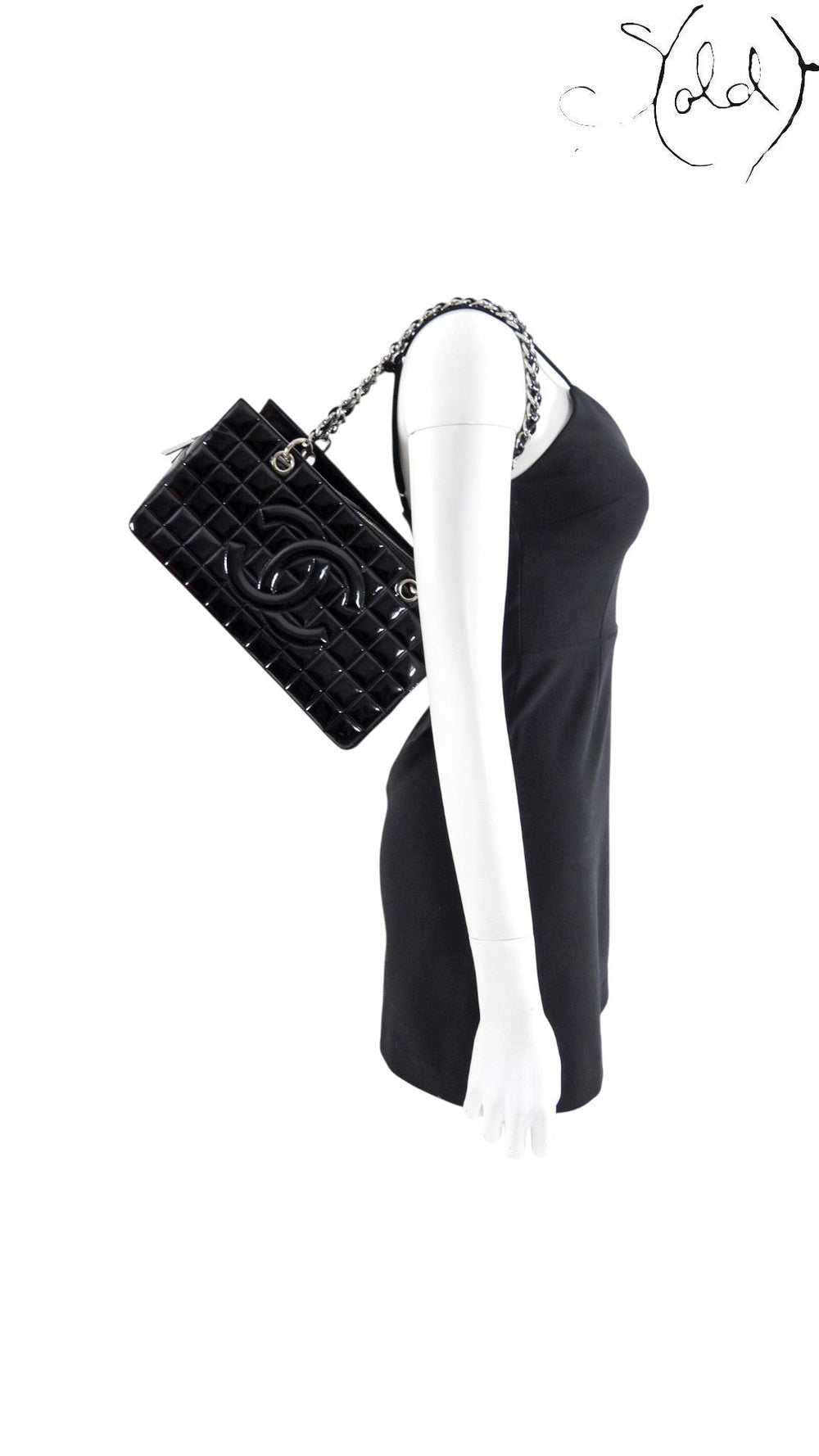 Chanel Choco Bar patent tote with silver chain straps