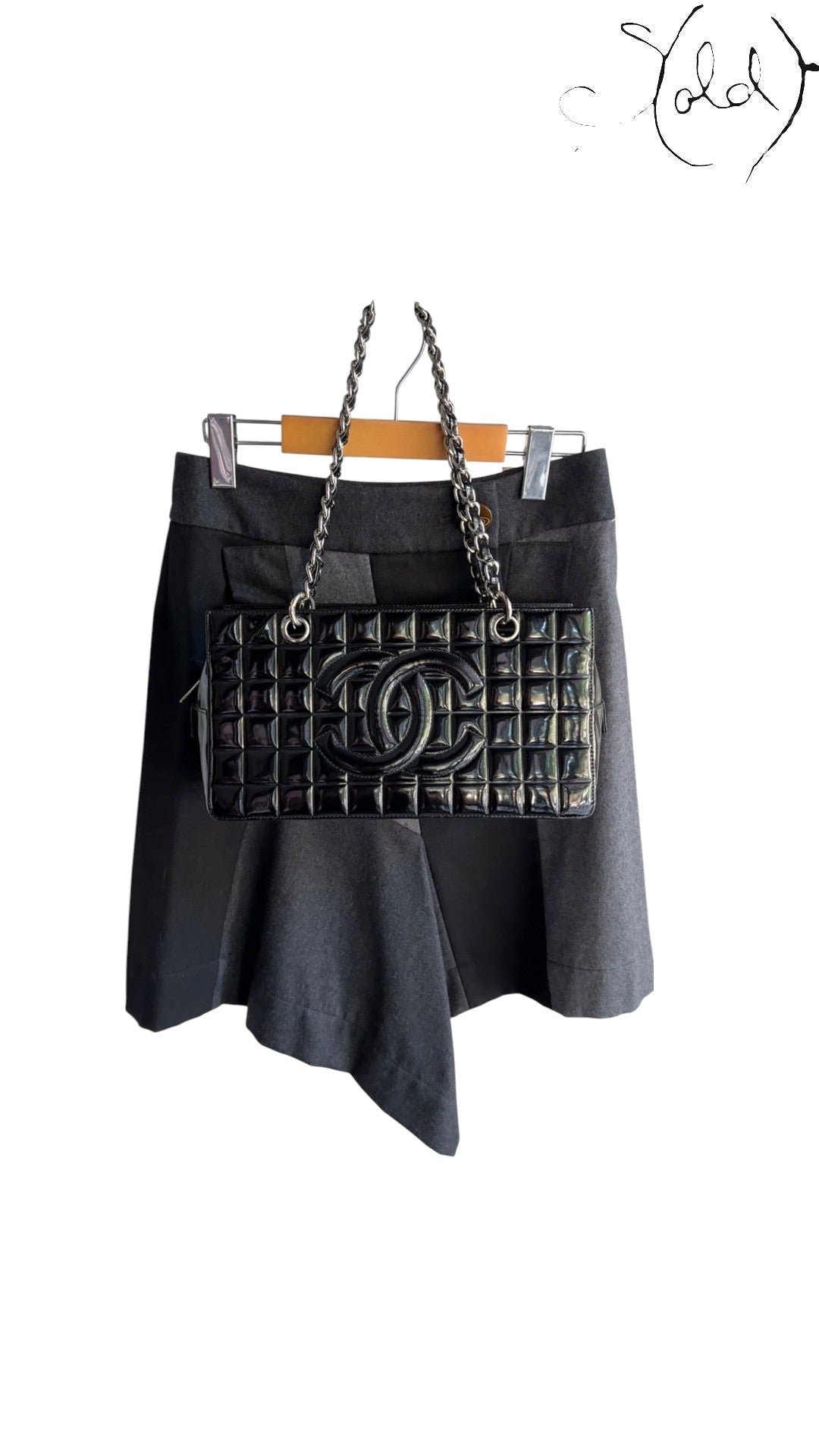 Chanel Choco Bar tote hardware and condition detail
