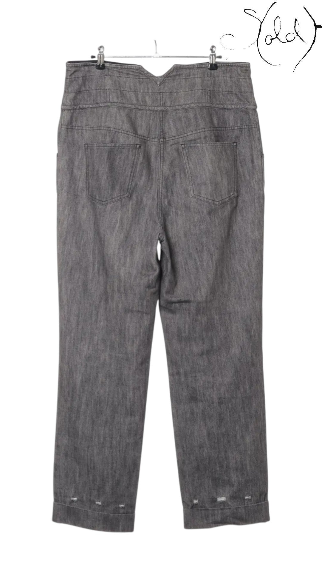 Chanel Coco Button Grey Cotton Denim Pants Size 40-42 Signature CC Hardware, Back view | Sold Attire