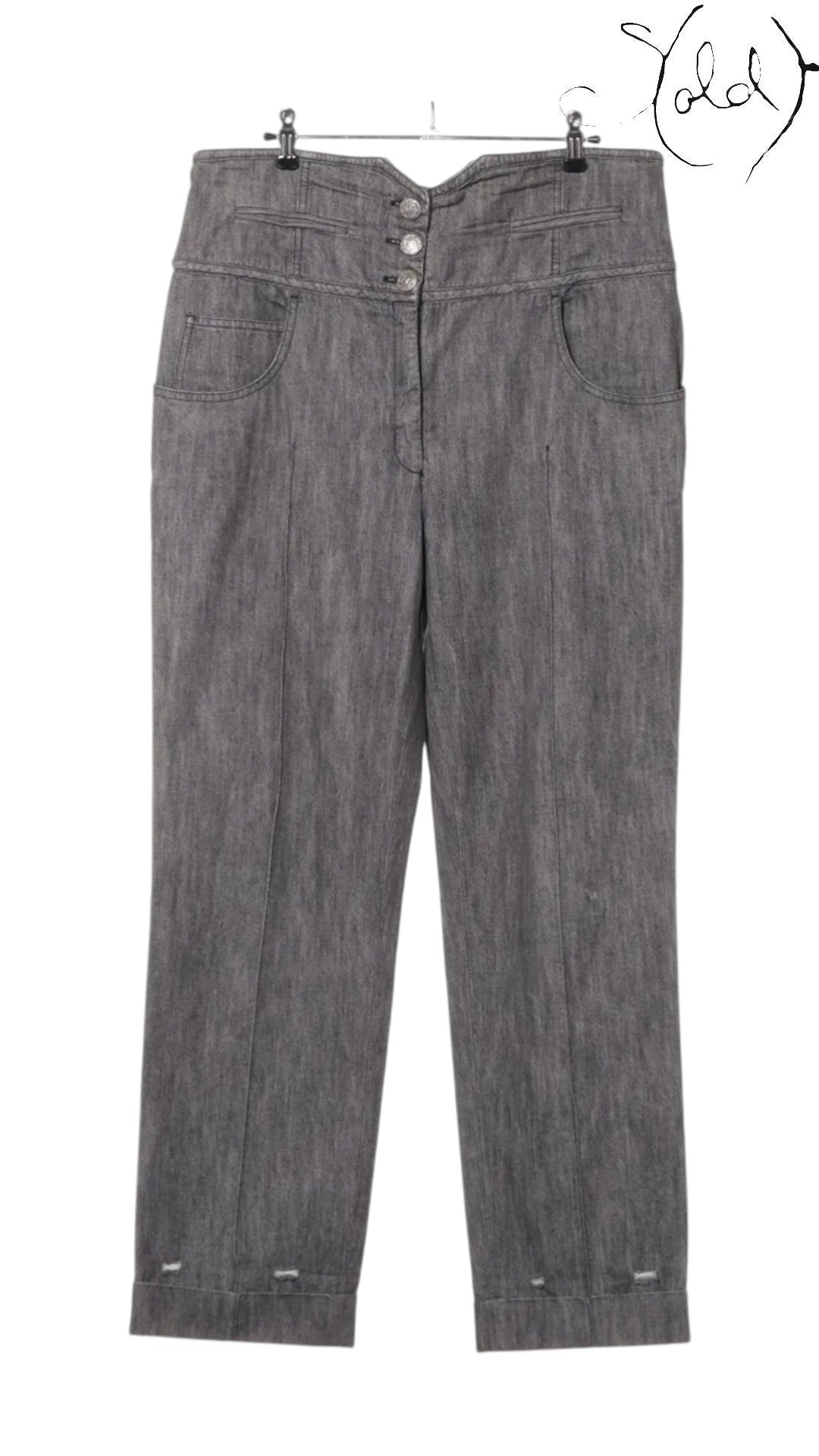 Chanel Coco Button Grey Cotton Denim Pants Size 40-42 Signature CC Hardware — Authenticated Pre-Owned | Sold Attire
