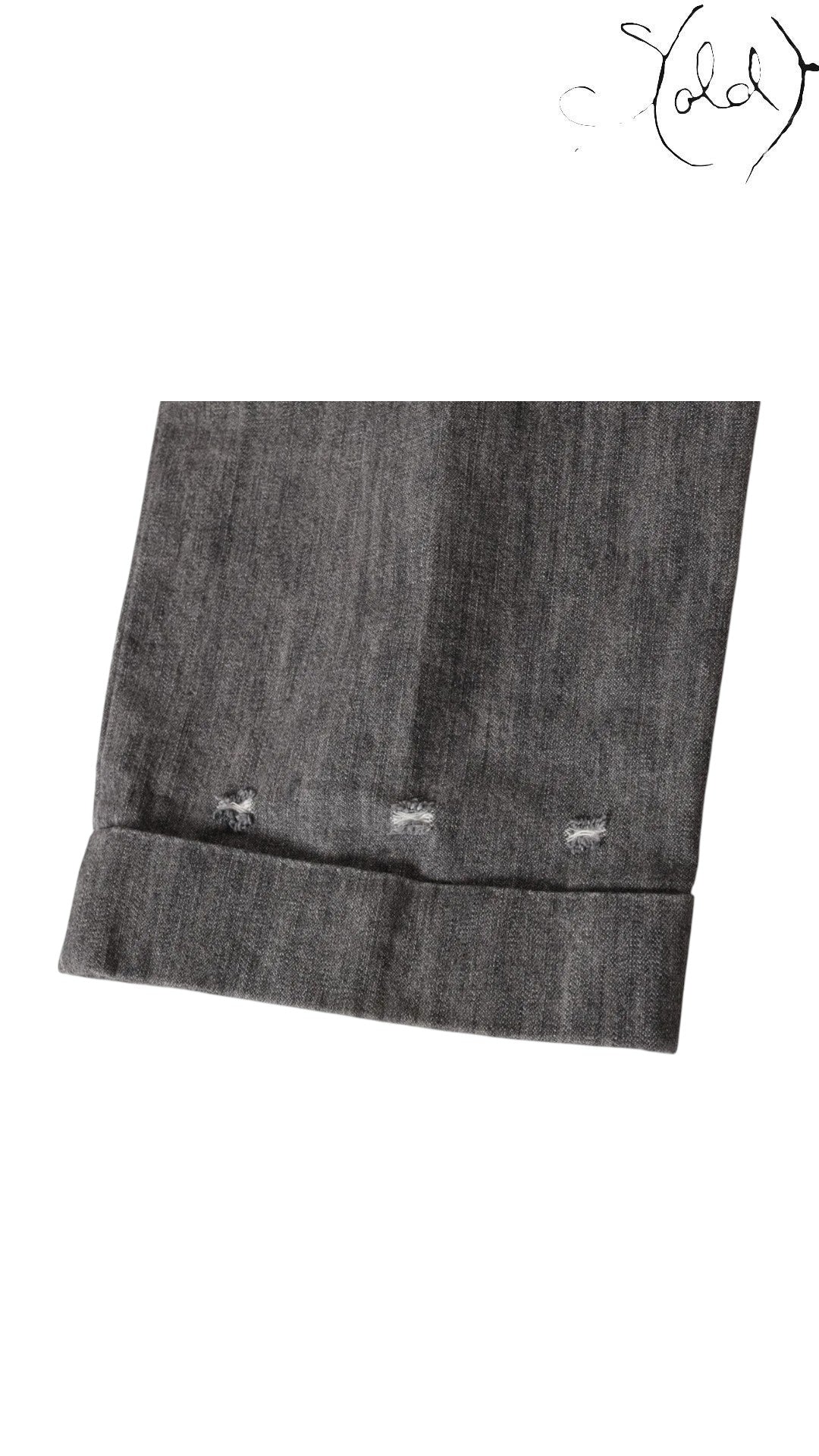 Chanel Coco Button Grey Cotton Denim Pants Size 40-42 Signature CC Hardware, Side view | Sold Attire