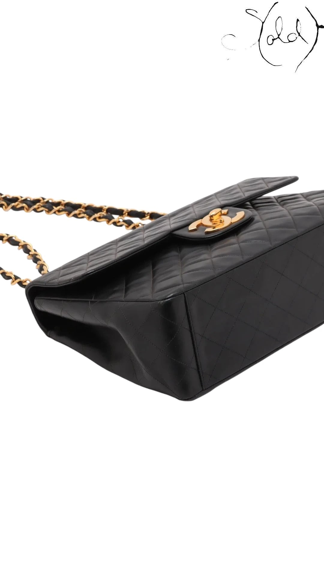 Chanel Maxi Flap Black Lambskin Double Chain Bag Gold Hardware, Detail view | Sold Attire