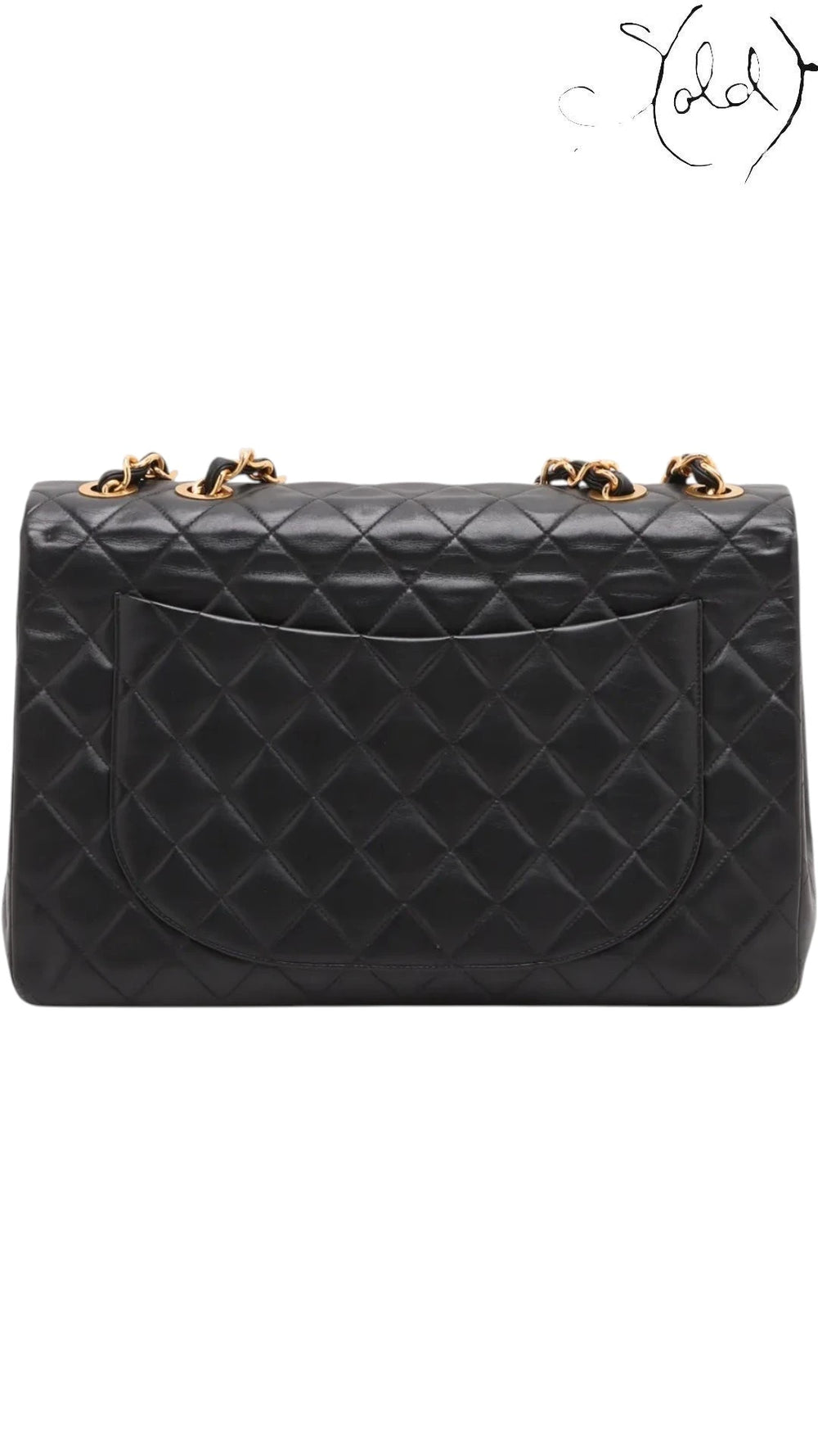 Chanel Maxi Flap Black Lambskin Double Chain Bag Gold Hardware, Back view | Sold Attire