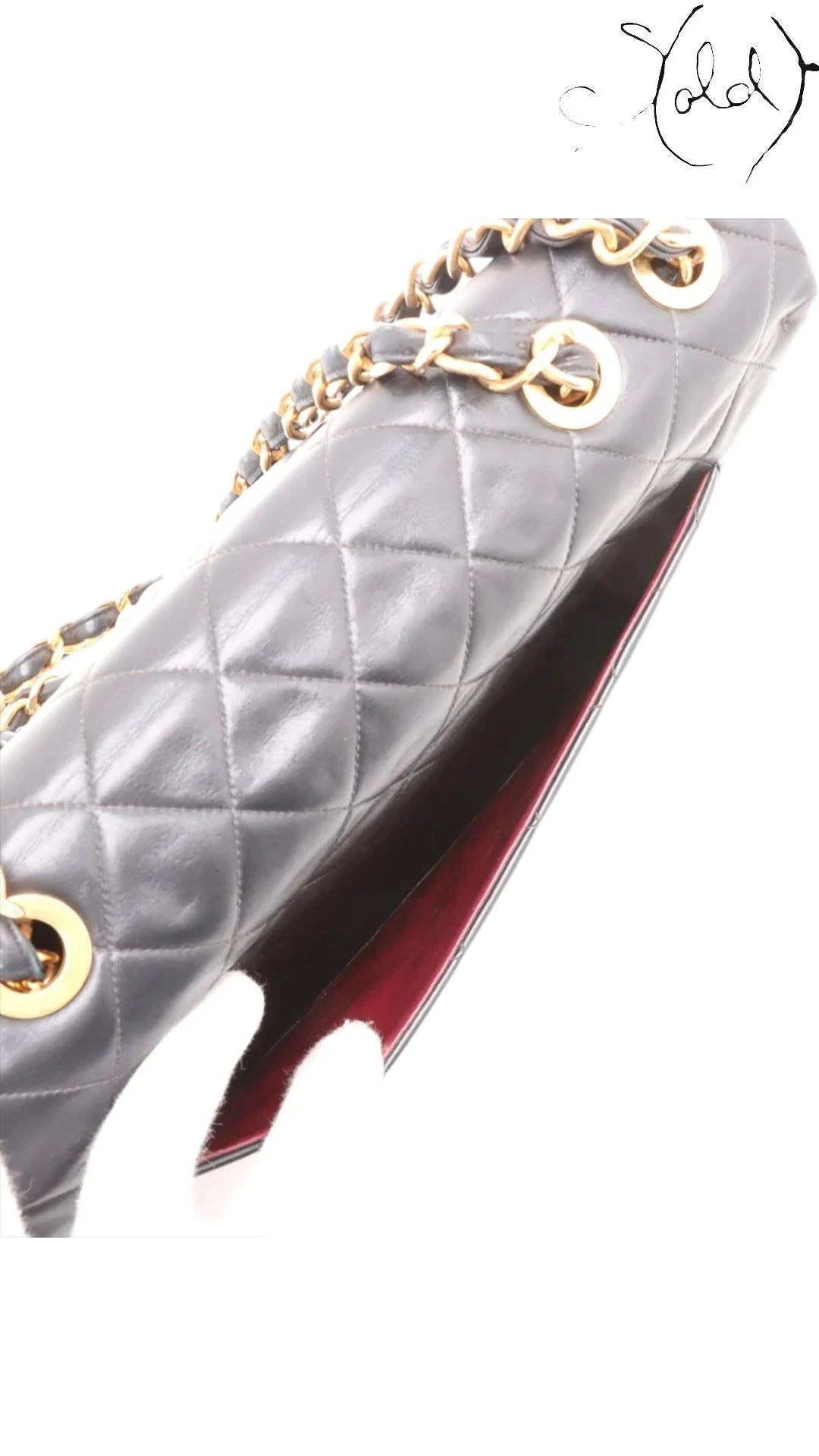 Chanel Maxi Flap Black Lambskin Double Chain Bag Gold Hardware, Base view | Sold Attire
