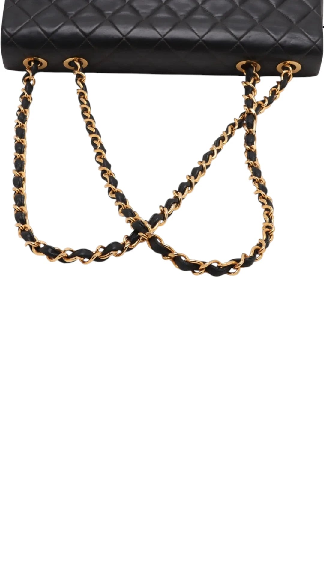 Chanel Maxi Flap Black Lambskin Double Chain Bag Gold Hardware, Hardware detail | Sold Attire