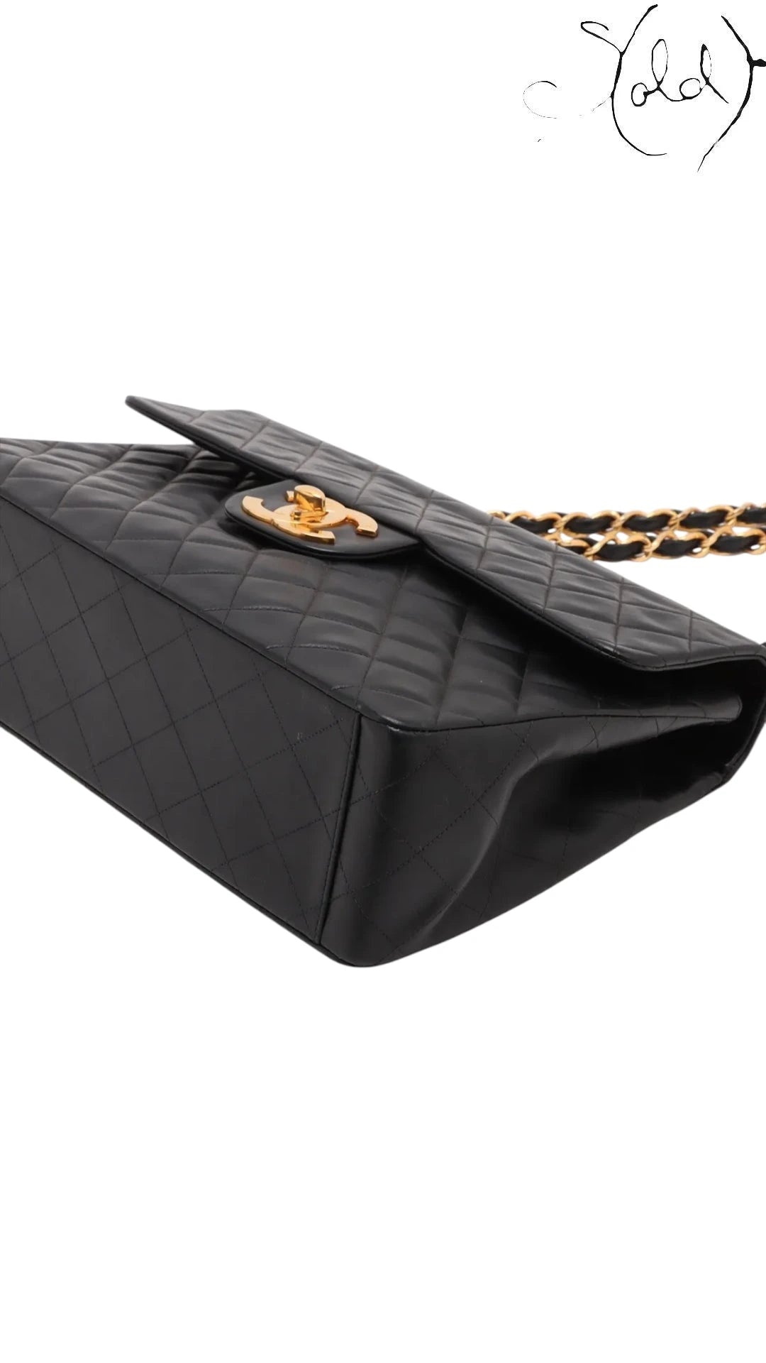 Chanel Maxi Flap Black Lambskin Double Chain Bag Gold Hardware, Interior view | Sold Attire