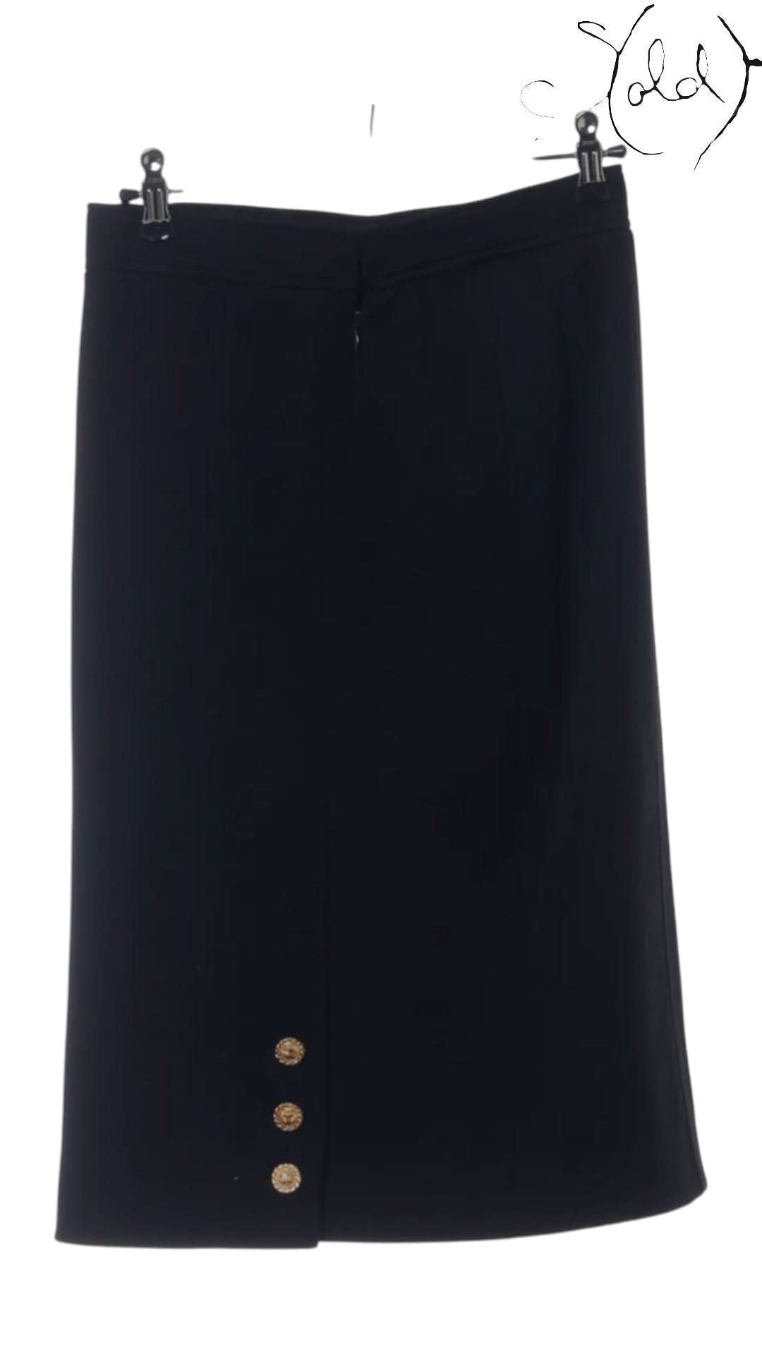 Chanel Skirts Chanel Boutique Coco Button Wool Skirt - Black Wool Size 36 - Vintage Made in France