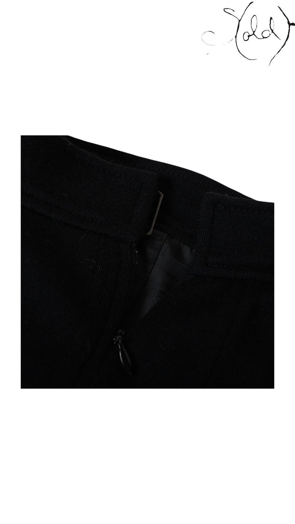 Chanel Boutique Coco Button Wool Skirt - Black Wool Size 36 - Vintage Made in France, Interior view | Sold Attire