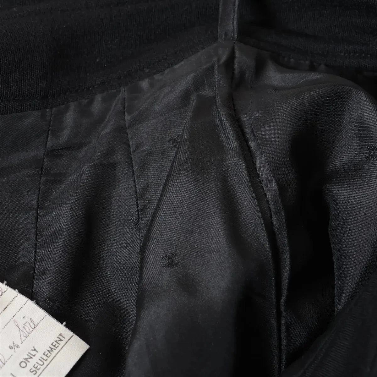 Chanel Boutique Coco Button Wool Skirt - Black Wool Size 36 - Vintage Made in France, Lining detail | Sold Attire