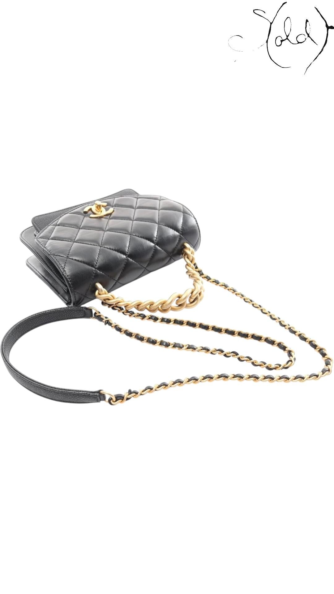 Chanel Timeless Classique Top handle – Black Lambskin & Caviar Leather, Hardware detail | Sold Attire