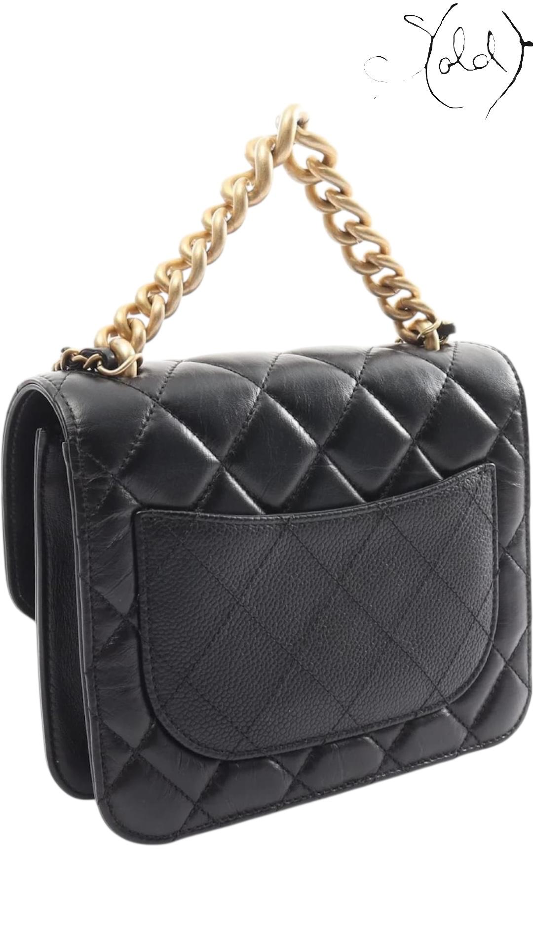 Chanel Timeless Classique Top handle – Black Lambskin & Caviar Leather, Back view | Sold Attire