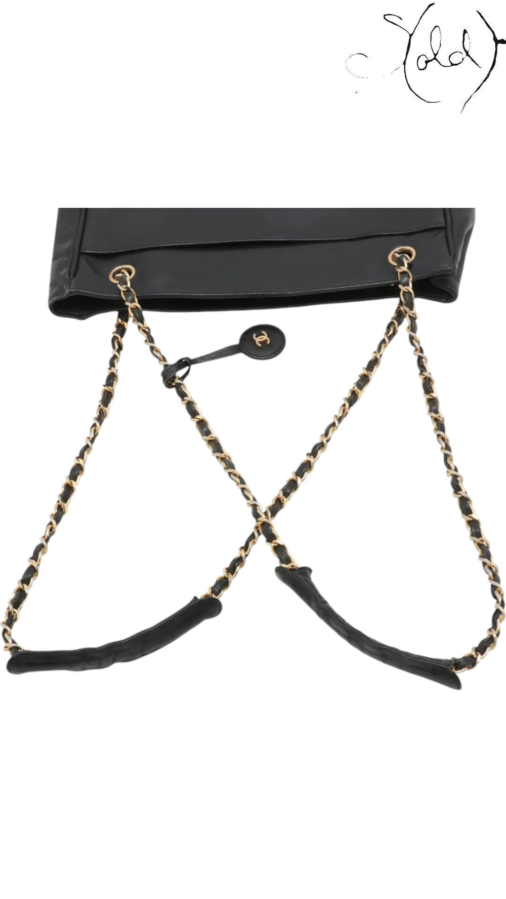 Chanel Vintage 1980s Matelassé Lambskin Chain Tote Black Gold, Hardware detail | Sold Attire