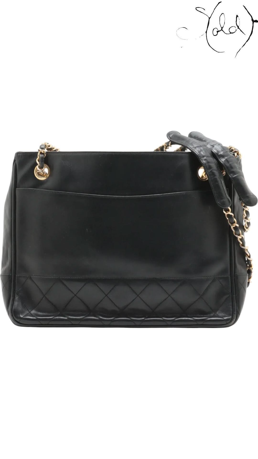 Chanel Tote Bag Chanel Vintage 1980s Matelassé Lambskin Chain Tote Black Gold | Sold Attire