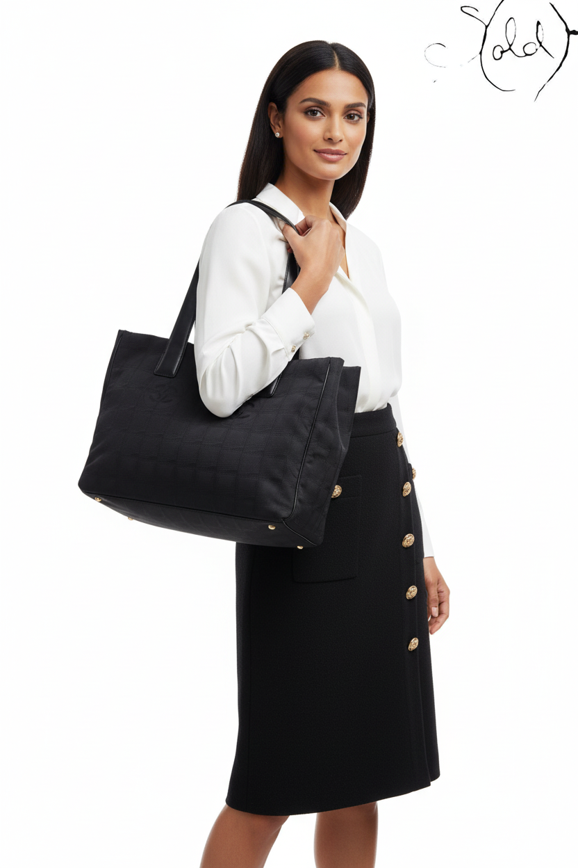 Chanel Travel Ligne Tote Bag Black Nylon Leather 2003 | Sold Attire Cairo, Lining detail | Sold Attire