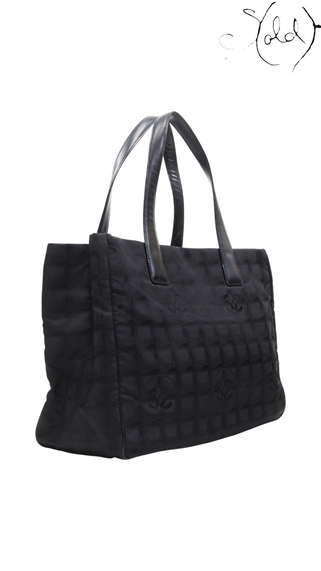 Chanel Travel Ligne Tote Bag Black Nylon Leather 2003 | Sold Attire Cairo, Side view | Sold Attire