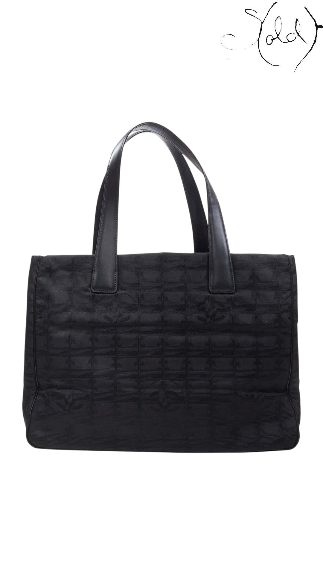Chanel Travel Ligne Tote Bag Black Nylon Leather 2003 | Sold Attire Cairo, Back view | Sold Attire