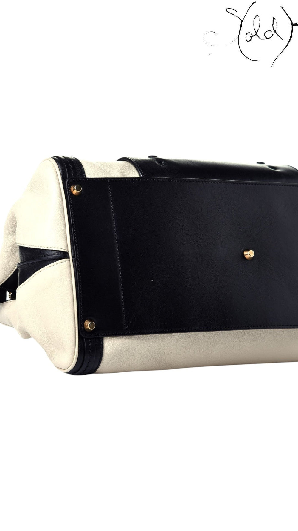 Sold Attire Chloe Alice large satchel in husky white sheepskin and calfskin with black leather trim and brass studs.