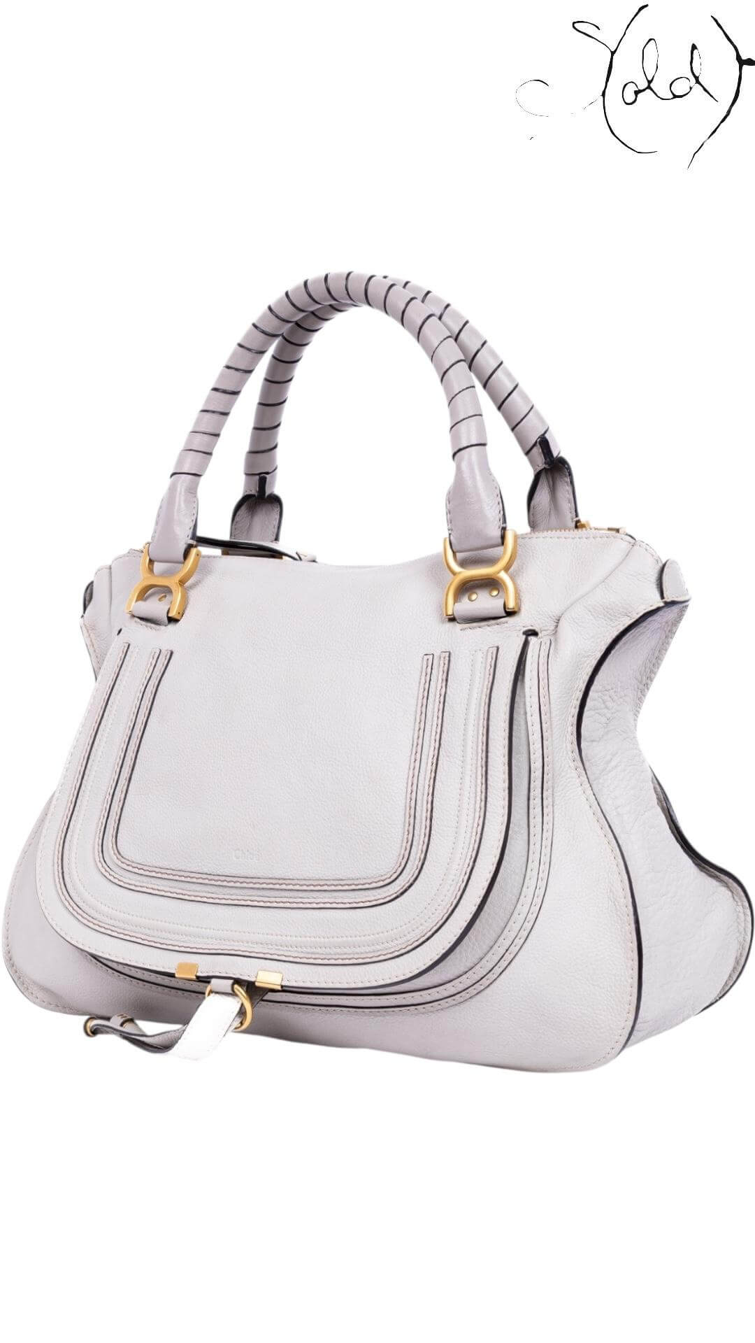 Chloé Marcie Large Satchel – White Calf Leather, Back view | Sold Attire