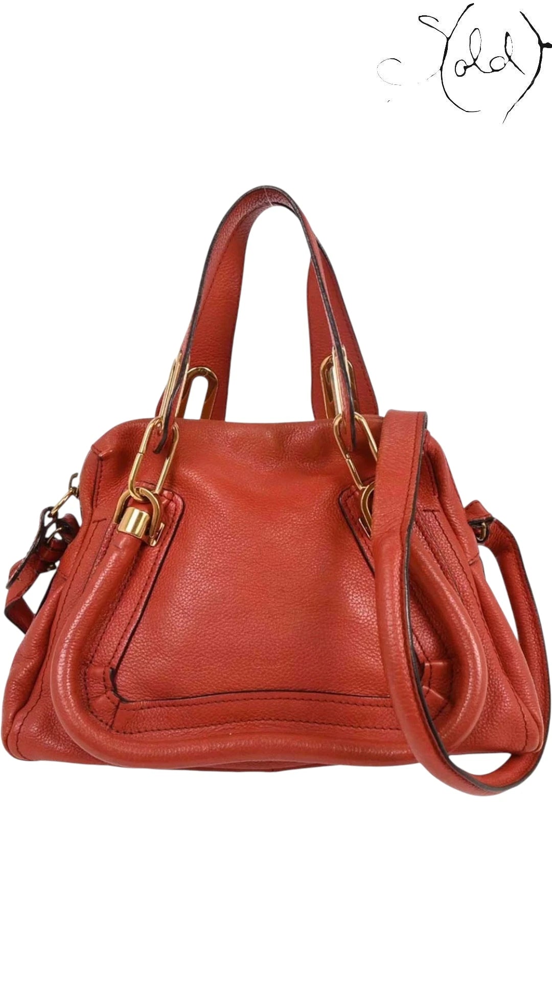 Chloé Paraty Large Top Handle Bag Coral Red 2010s, Strap detail | Sold Attire