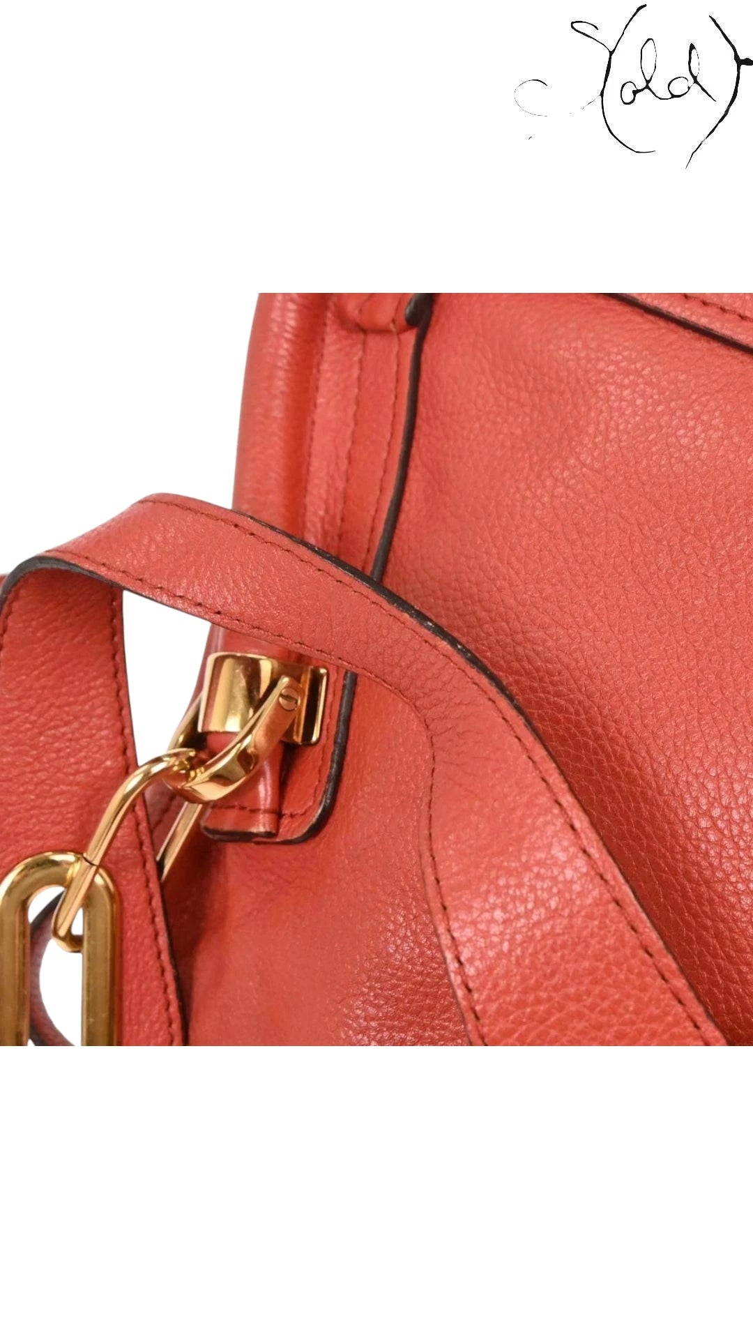 Chloé Paraty Large Top Handle Bag Coral Red 2010s, Hardware detail | Sold Attire