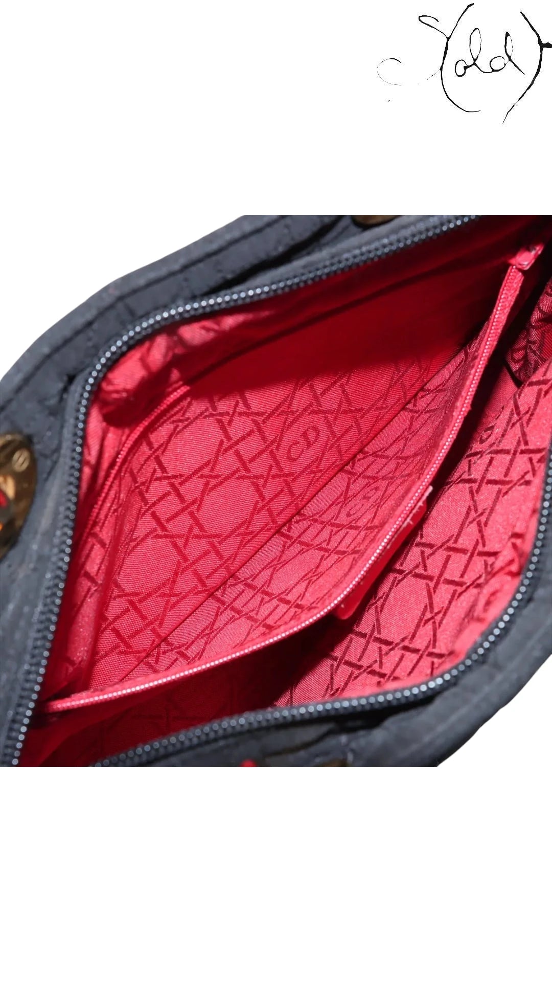 Christian Dior Lady Dior Nylon Top Handle Bag, Close-up | Sold Attire