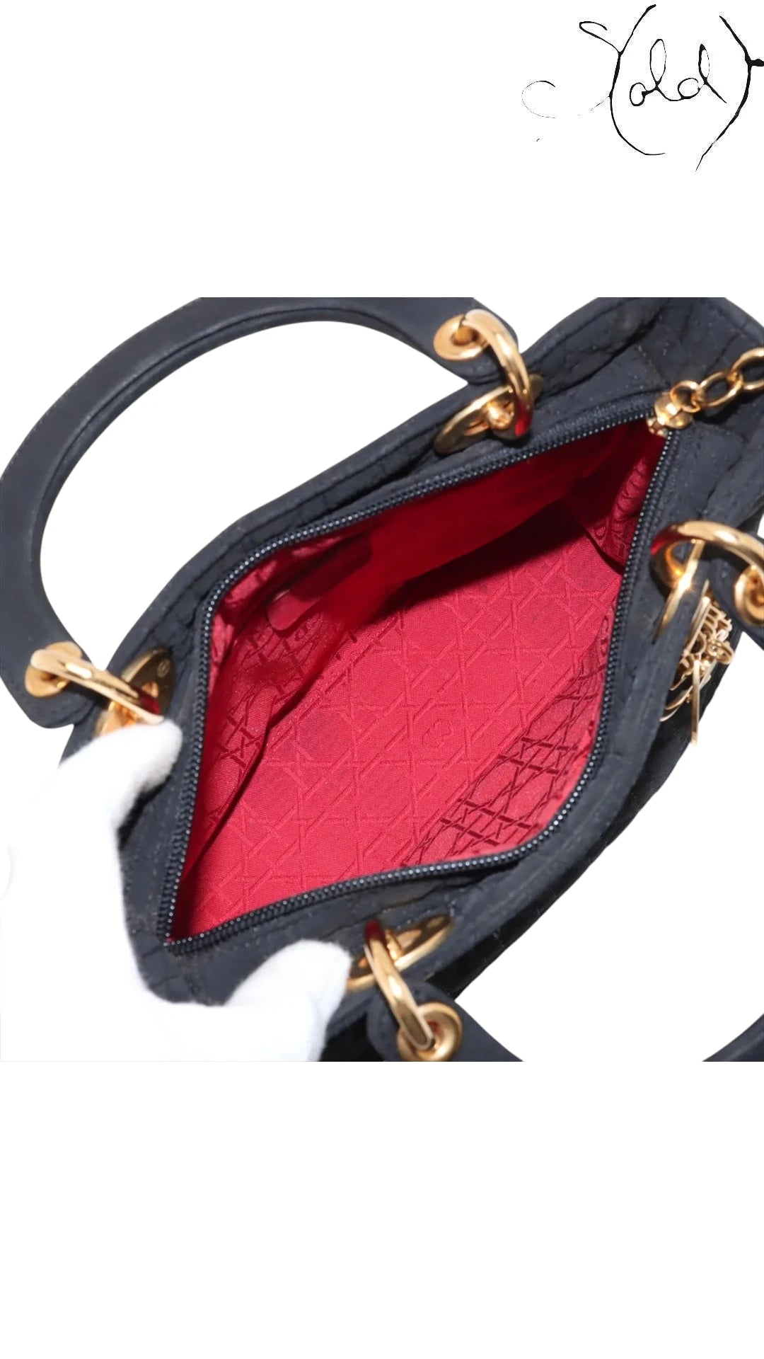 Christian Dior Lady Dior Nylon Top Handle Bag, Base view | Sold Attire